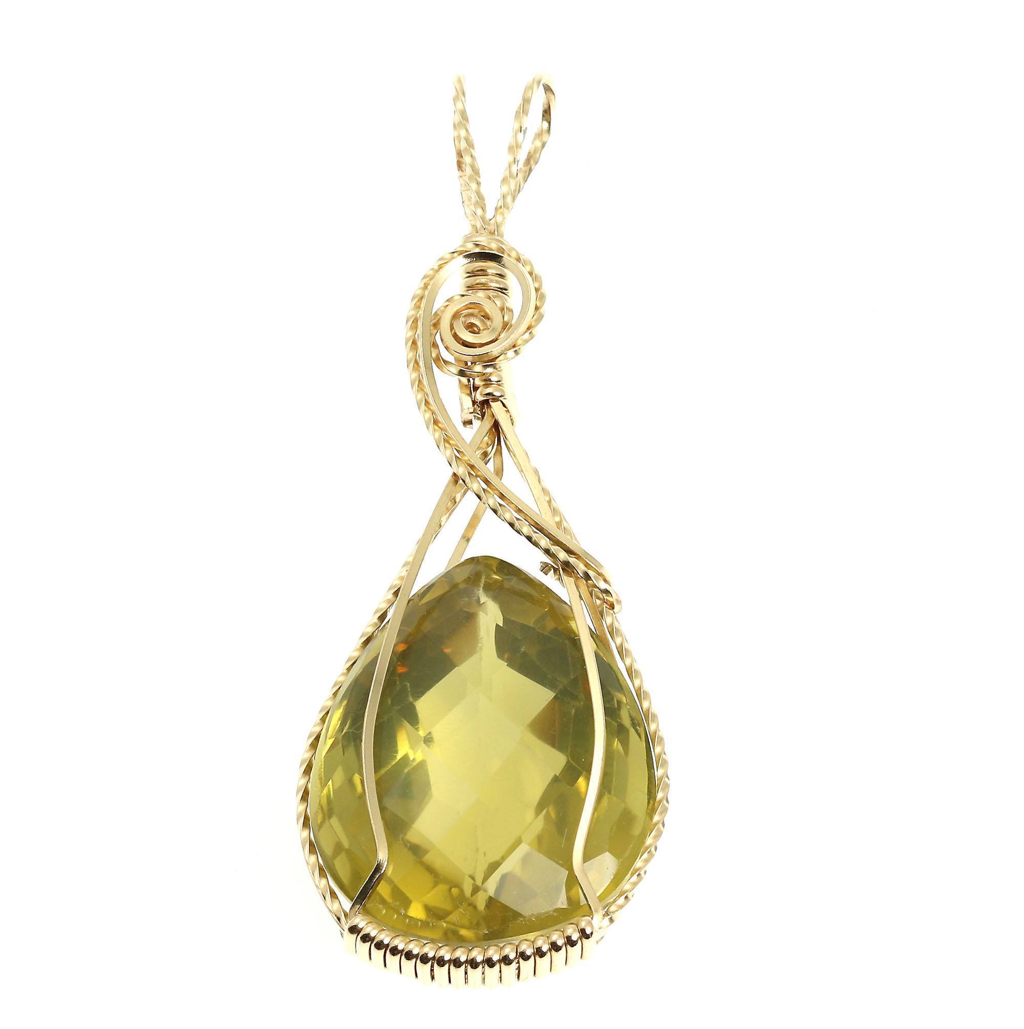 65 CT Natural Green Gold Quartz Pendant in 14K Gold Filled - Elegant Necklace for Women, Perfect for Gifts, Parties & Everyday Wear