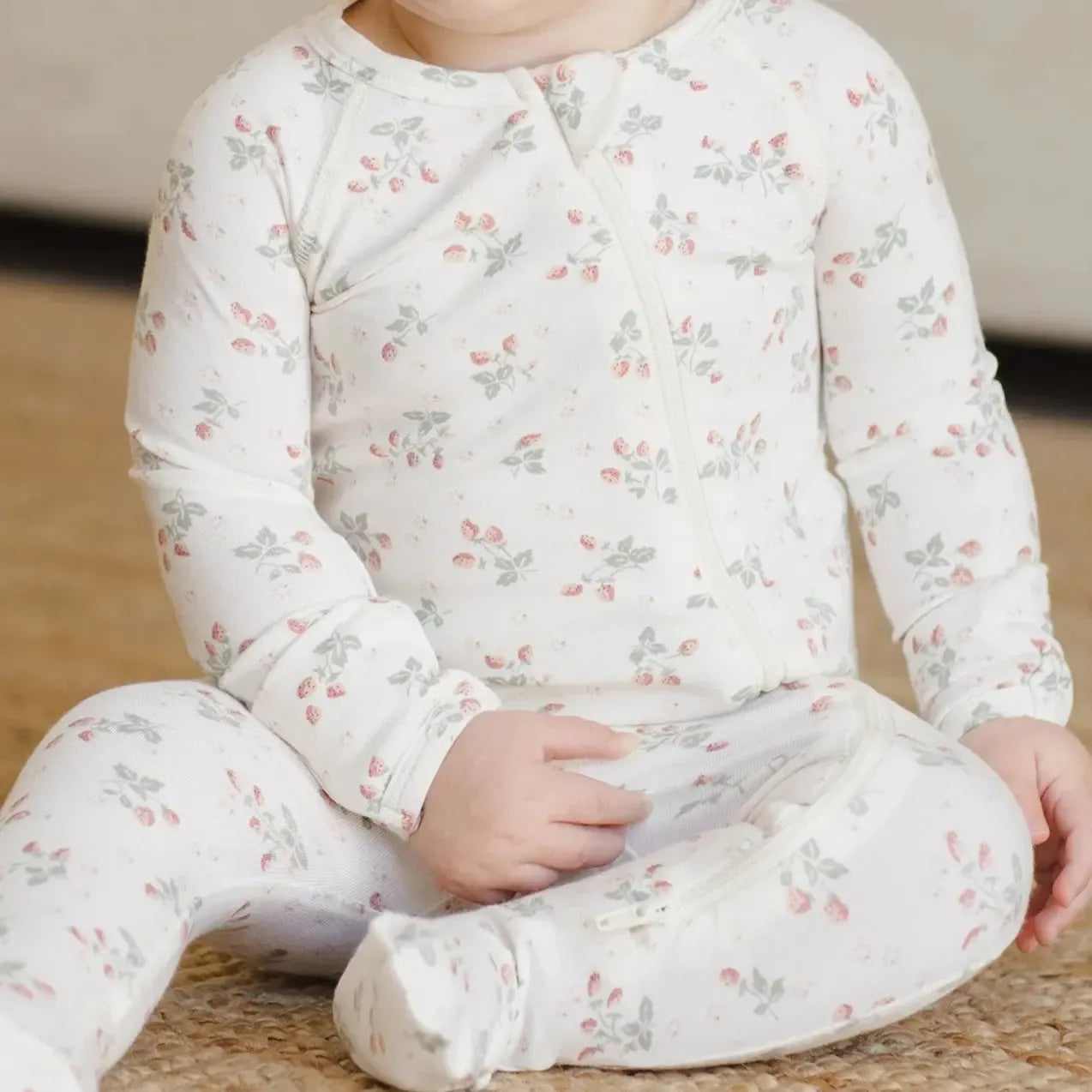 Quincy Mae Baby Bamboo Zip Footie Pajamas with Strawberry Print - Soft & Comfortable Sleepwear for Infants & Toddlers - Perfect for Nursery, Bedtime & Lounging