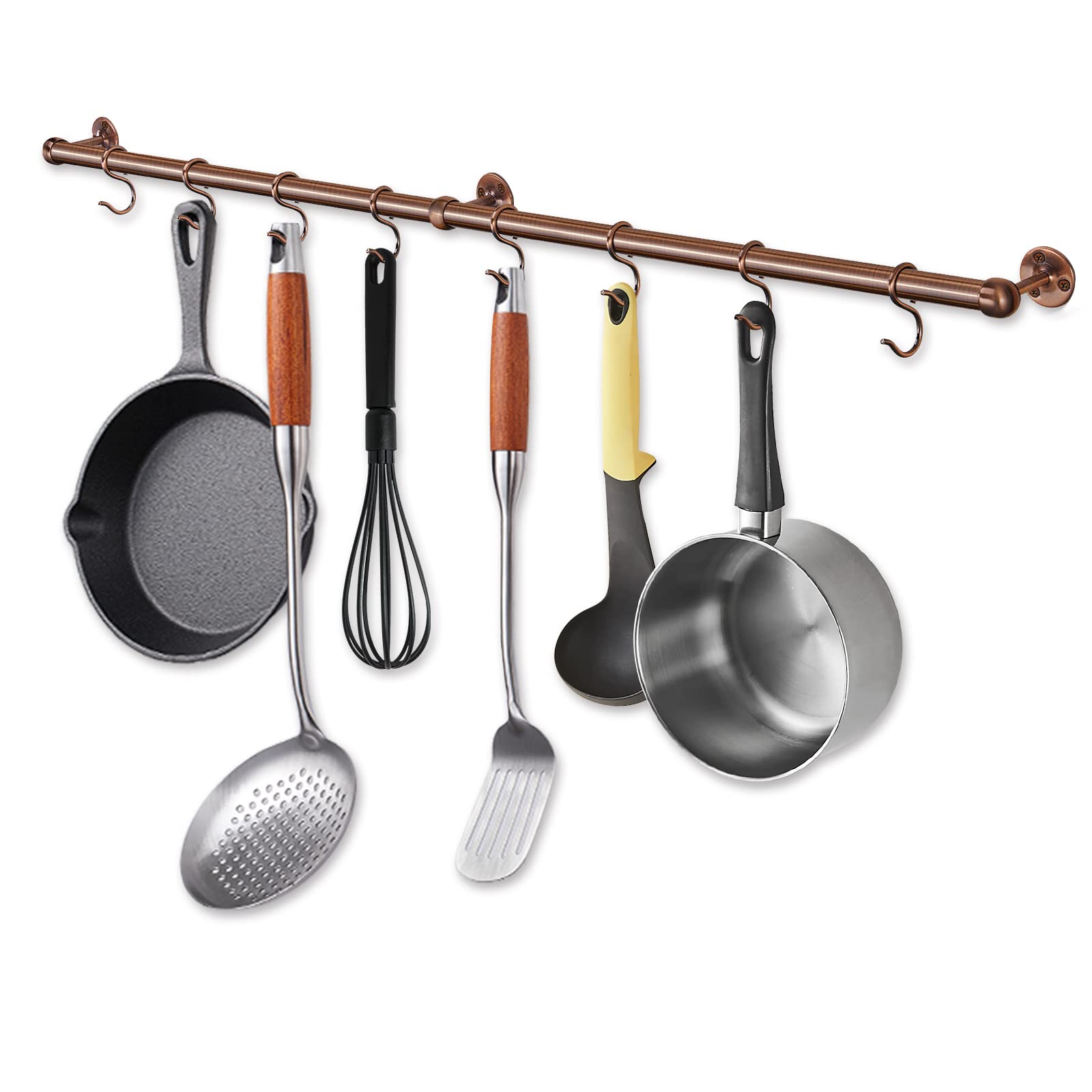 ROTHLEY 39.4 Inch Stainless Steel Wall Mounted Hanging Pot and Pan Rack with Adjustable S Hooks - Antique Copper Finish for Kitchen Organization & Space Saving Storage - Perfect for Small Kitchens, Restaurants, and Home Chefs