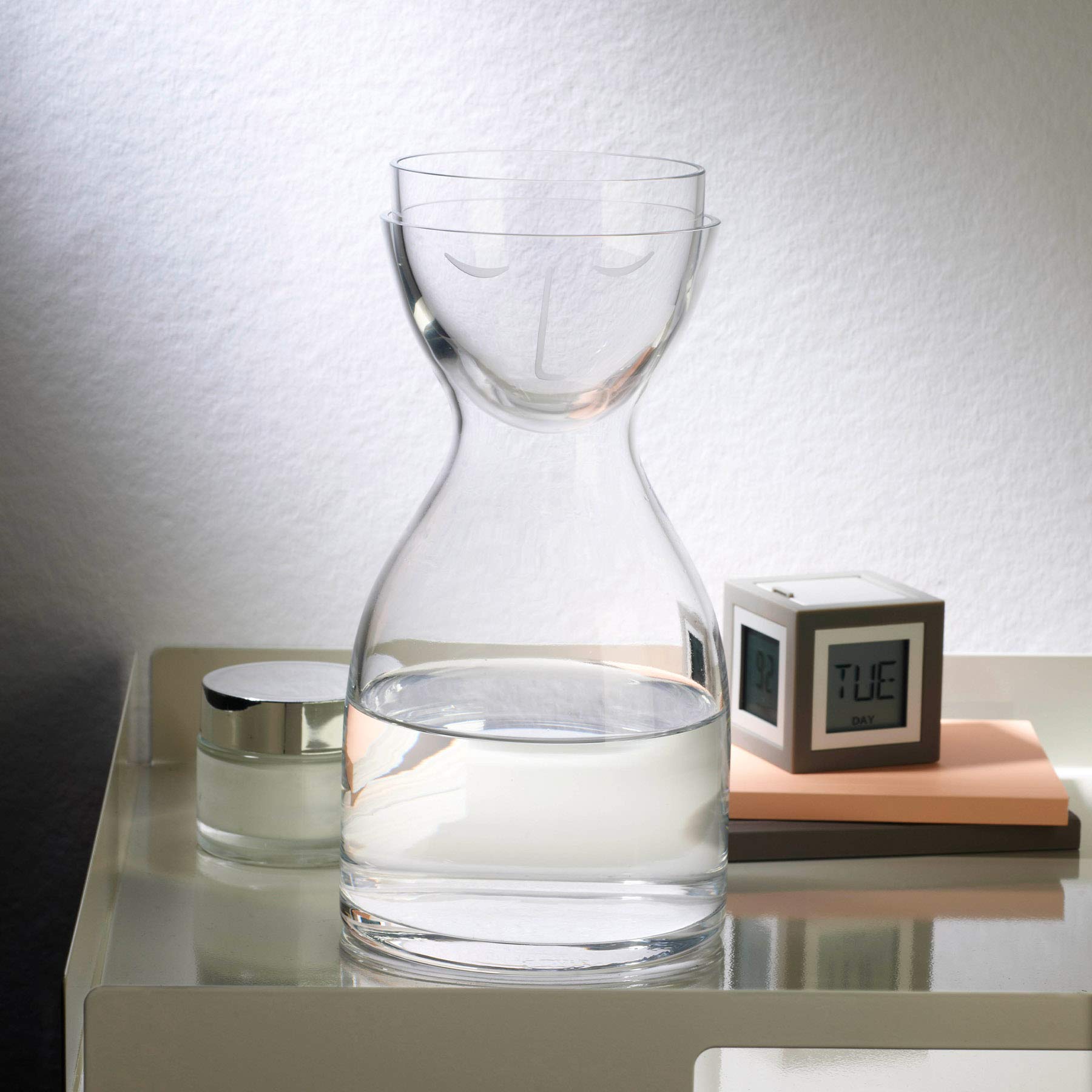 NUDE Glass Mr. & Mrs. Night Set - 850ml Clear Water Carafe with Glasses - Elegant Drinking Set for Bedroom, Romantic Dinner, or Gift Giving