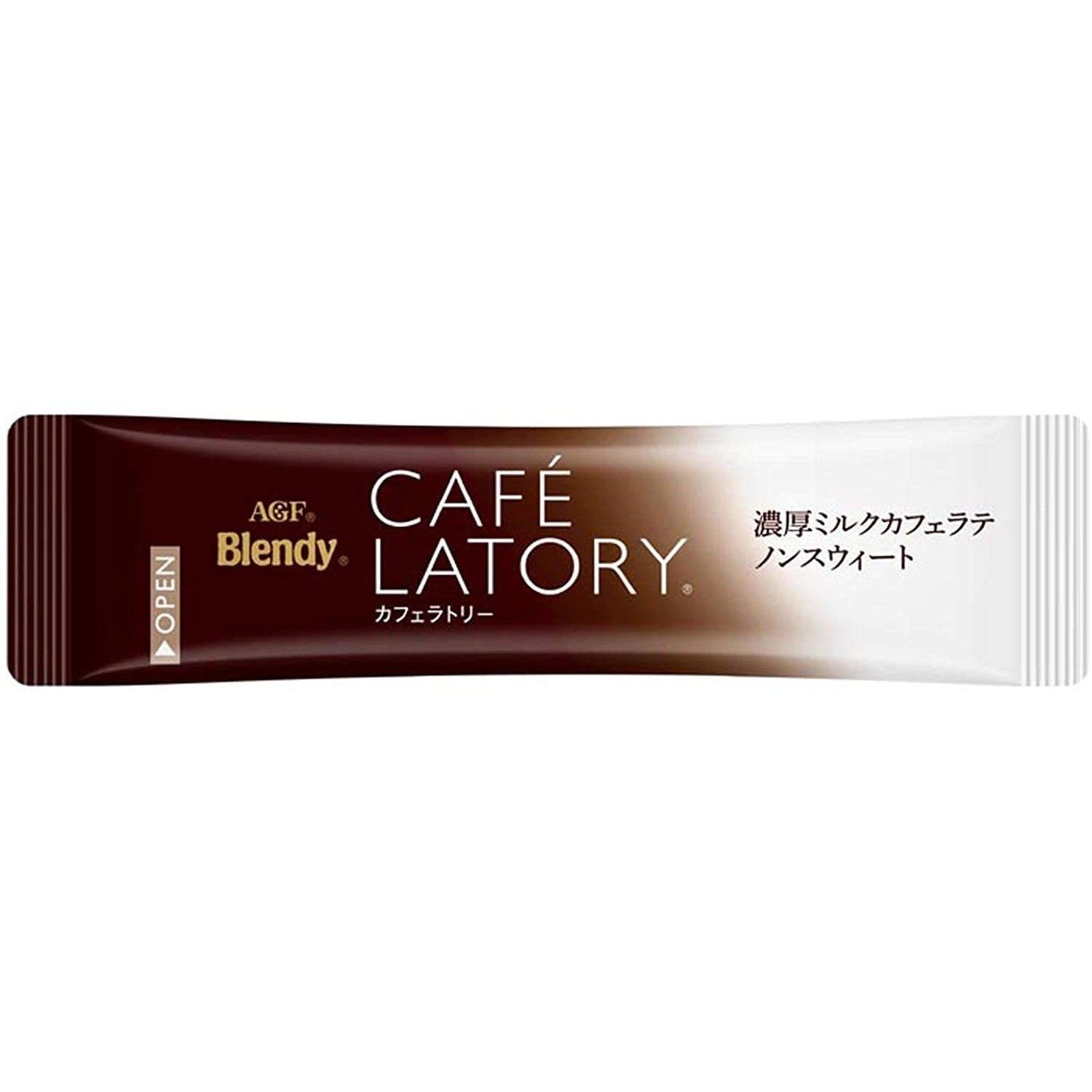 AGF Blendy CafÃ© Latory Rich Milk Unsweetened Cafe Latte Instant Coffee Sticks (18 Count) - Perfect for Office, Travel & Home Brewing