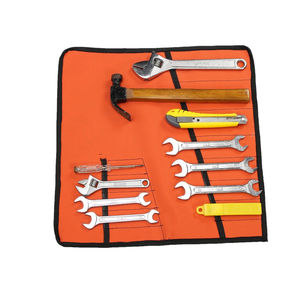 Heavy Duty Oxford Tool Roll Pouch - 12 Pocket Wrench Organizer Bag, Set of 4 (Orange) - Perfect for Mechanics, DIY Projects & Tool Storage (HGJ73)