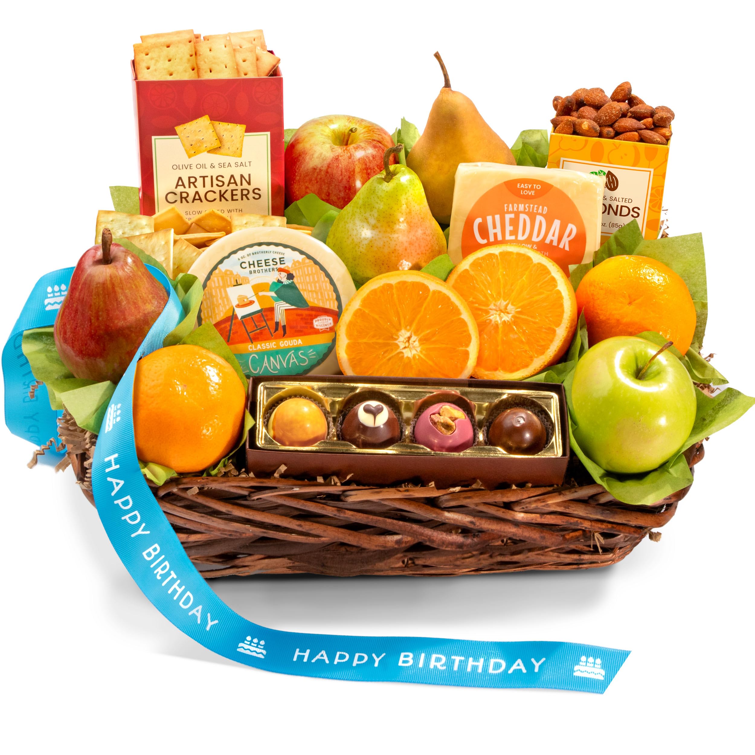 Premium Happy Birthday Gift Basket - Fresh Orchard Delight Fruit & Gourmet Treats Collection | Perfect for Birthday Celebrations, Corporate Gifts & Special Occasions