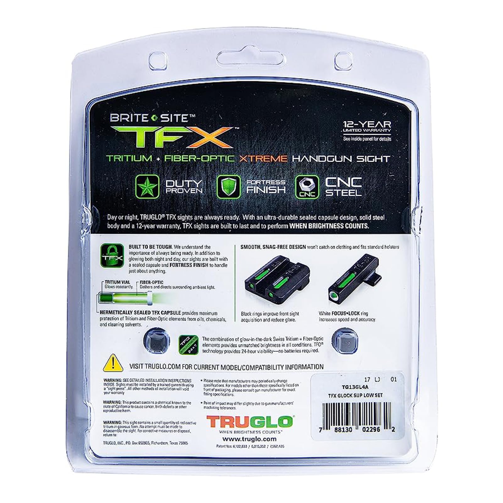 TRUGLO TFX Handgun Sight - Durable Shock-Resistant Compact Tritium & Fiber Optic Sights for Pistols - High Visibility Day/Night Sights for Glock, Sig Sauer, 1911 - Perfect for Home Defense, Tactical Training & Low Light Shooting