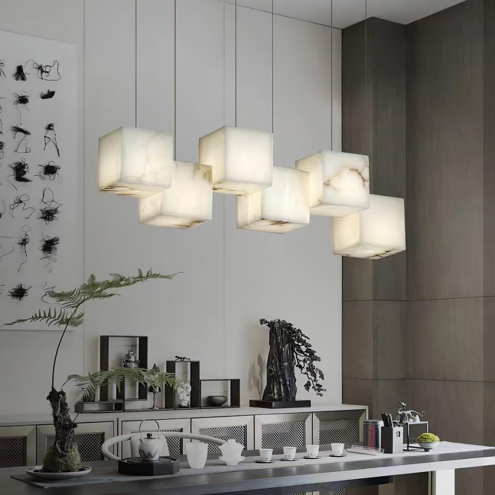 Elegant Alabaster Box Chandelier - Modern Crystal Ceiling Light Fixture for Dining Room, Living Room & Bedroom Lighting