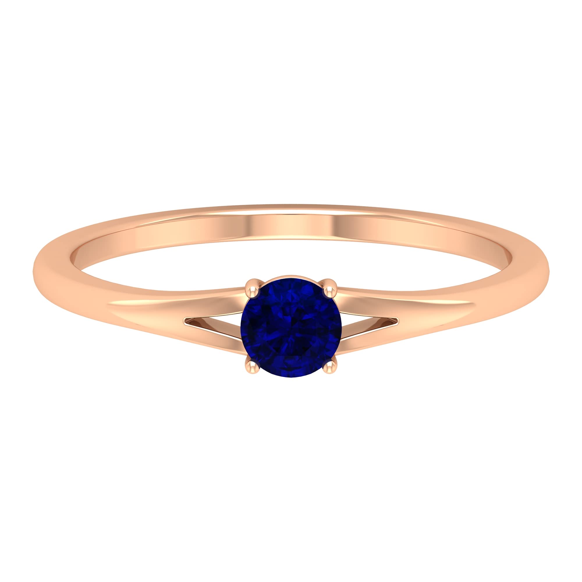 1/4 CT Blue Sapphire Promise Ring - 4mm Solitaire Ring in 14K Solid Gold with Split Shank, September Birthstone Jewelry for Women - Perfect for Anniversaries, Engagements & Special Occasions