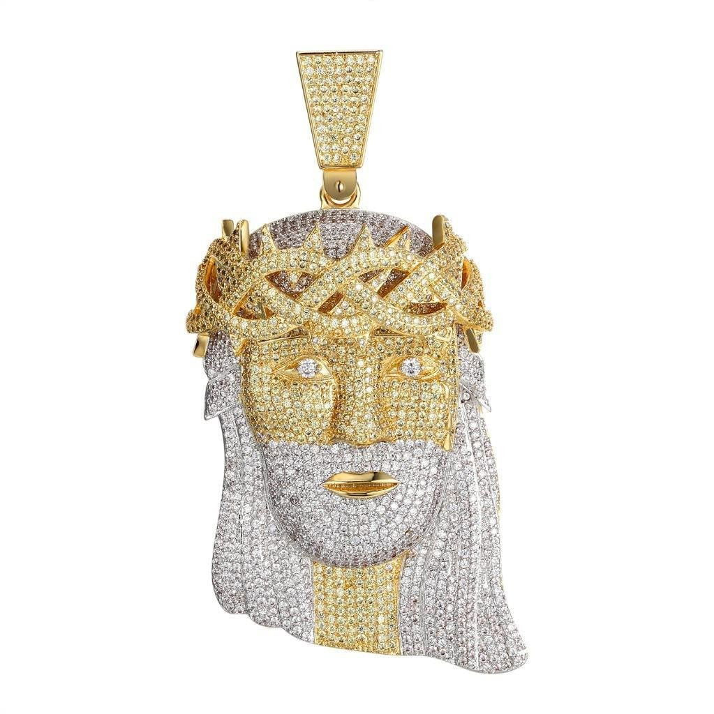 14K Gold Finish Men's Simulated Diamond Hip Hop Jesus Piece Pendant - Perfect for Streetwear, Rap Culture & Jewelry Gift Giving