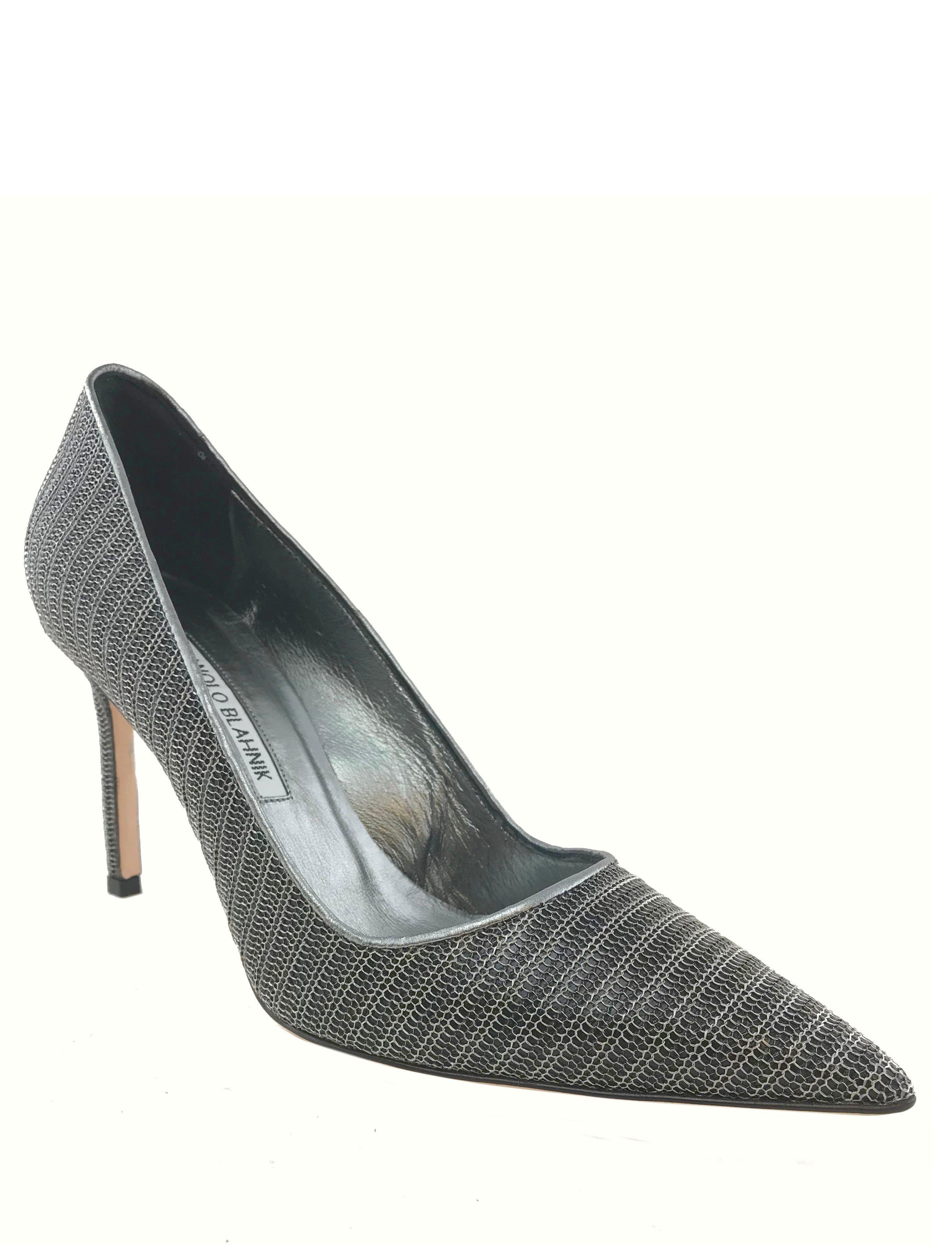 Manolo Blahnik BB Metal Pumps Women's Heels Size 8 | Elegant Pointed Toe Stiletto Pumps for Weddings, Parties & Evening Events