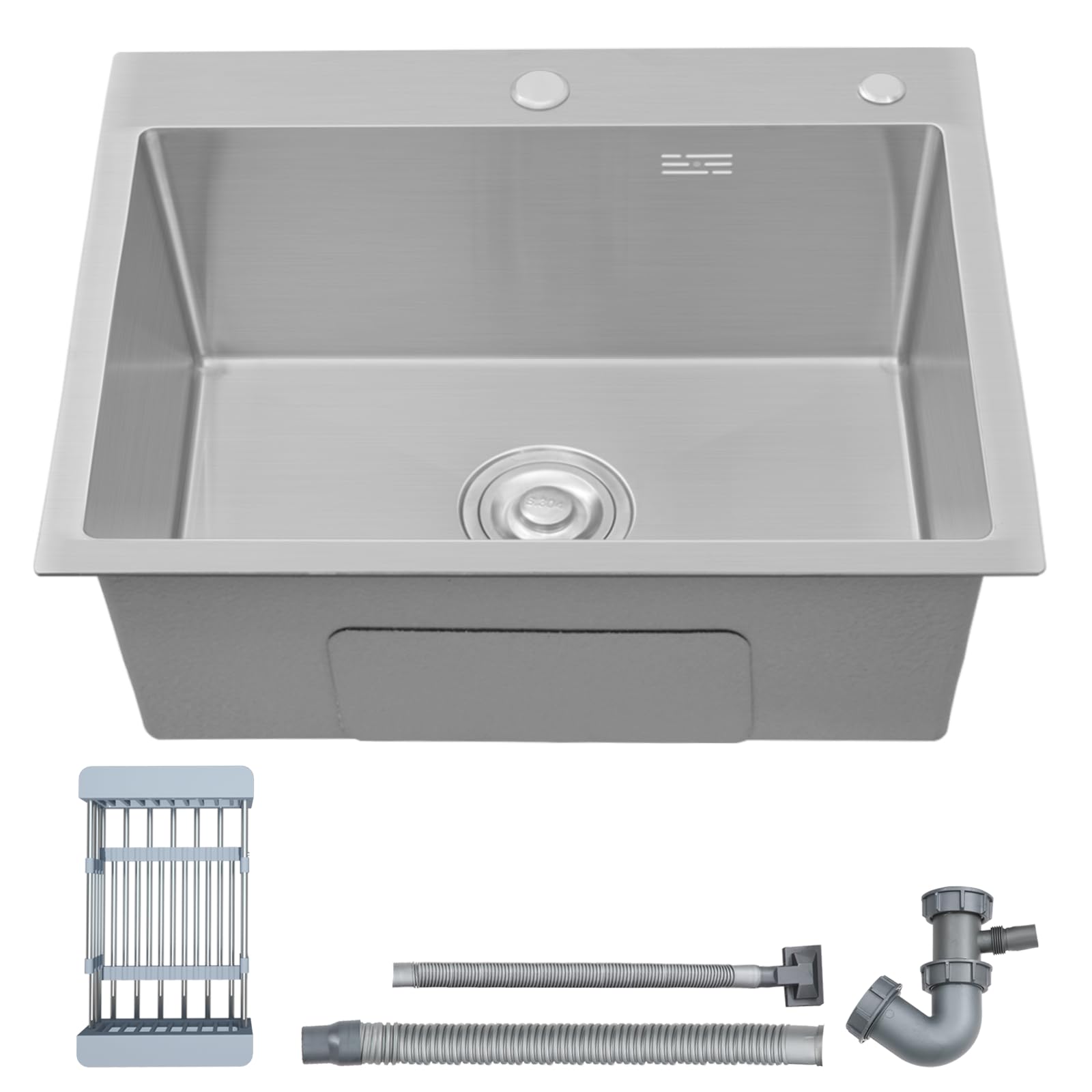 **20 Inch 304 Stainless Steel Drop-in Kitchen Sink – Single Bowl Deep Basin with Ledge & Accessories – Perfect for Workstations, RV, Prep Kitchens & Bars**    *(Ideal for Food Prep, Dishwashing & Multi-Purpose Kitchen Tasks)*