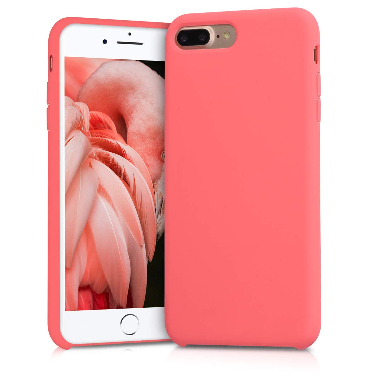 kwmobile Shockproof TPU Silicone Case for Apple iPhone 7 Plus/iPhone 8 Plus - Soft Protective Phone Cover in Neon Coral - Perfect for Everyday Use, Outdoor Activities & Travel Protection