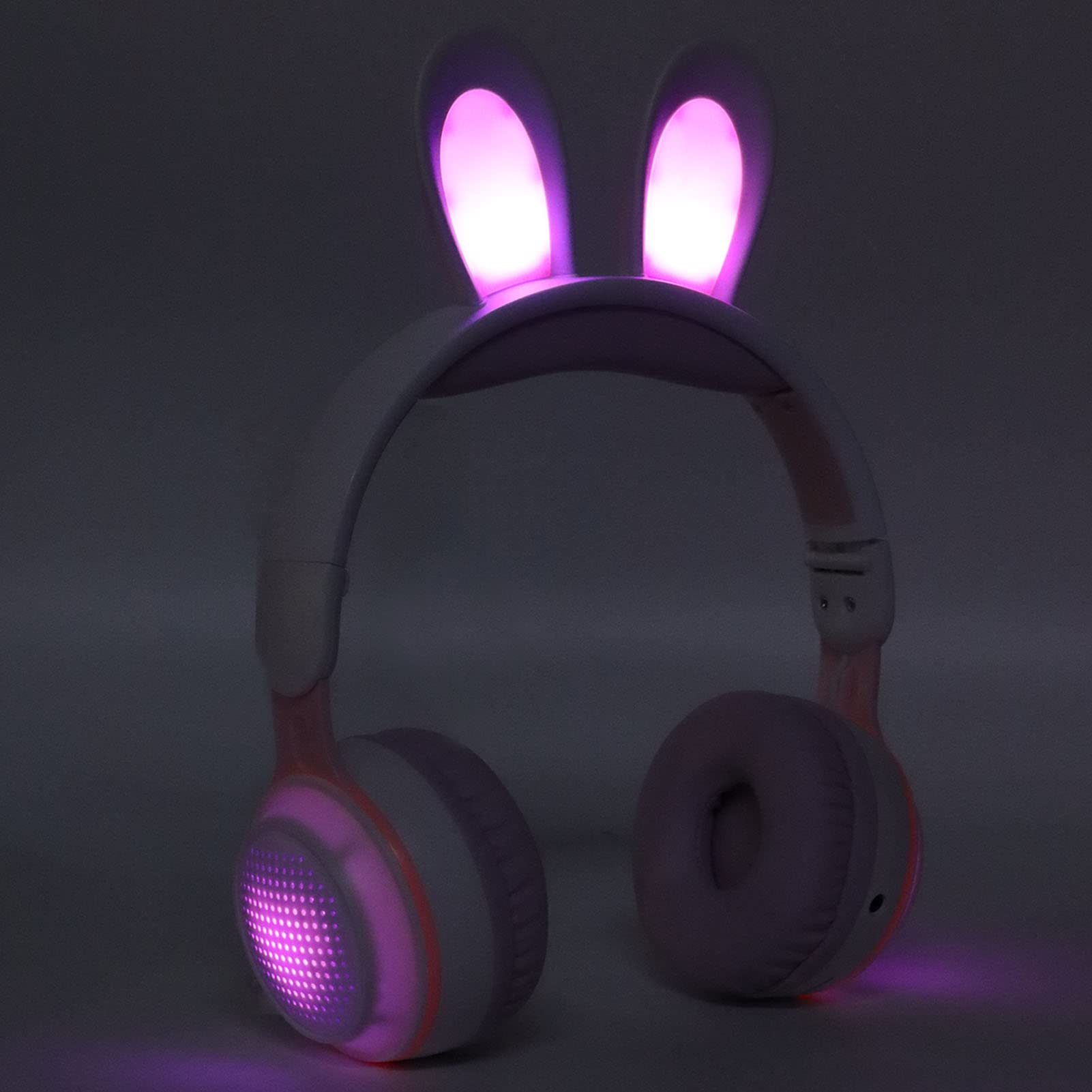 Wireless Bluetooth 5.0 Over-Ear Headphones with LED Lights - Foldable Kids Headset for Online Learning, Gaming, PC & Tablet Use - White Powder Color (Perfect for Remote Classes & Home Entertainment)