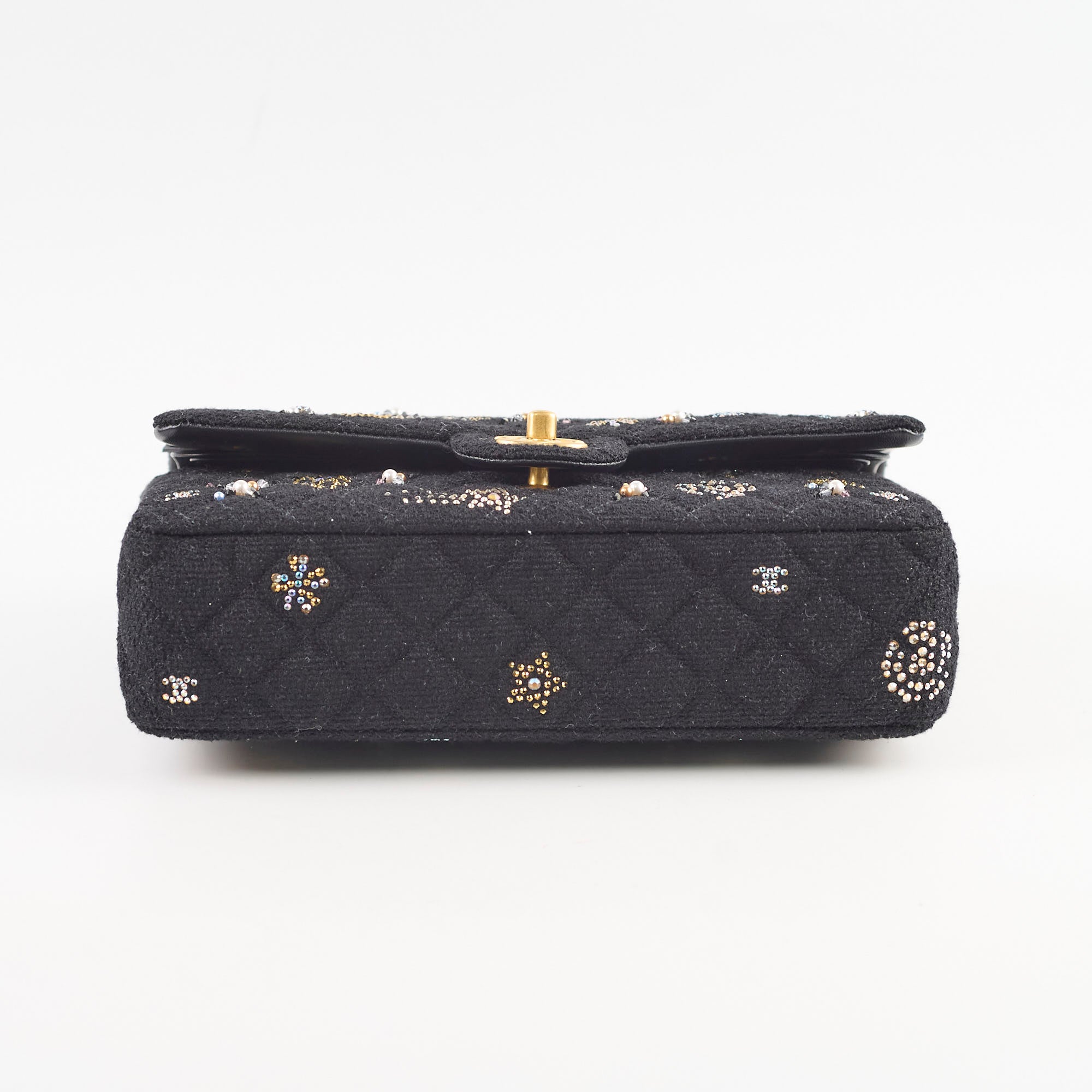 Chanel Medium Classic Crystal Embellished Flap Bag Black Microchip - Luxury Designer Handbag for Women, Evening Parties & Special Occasions