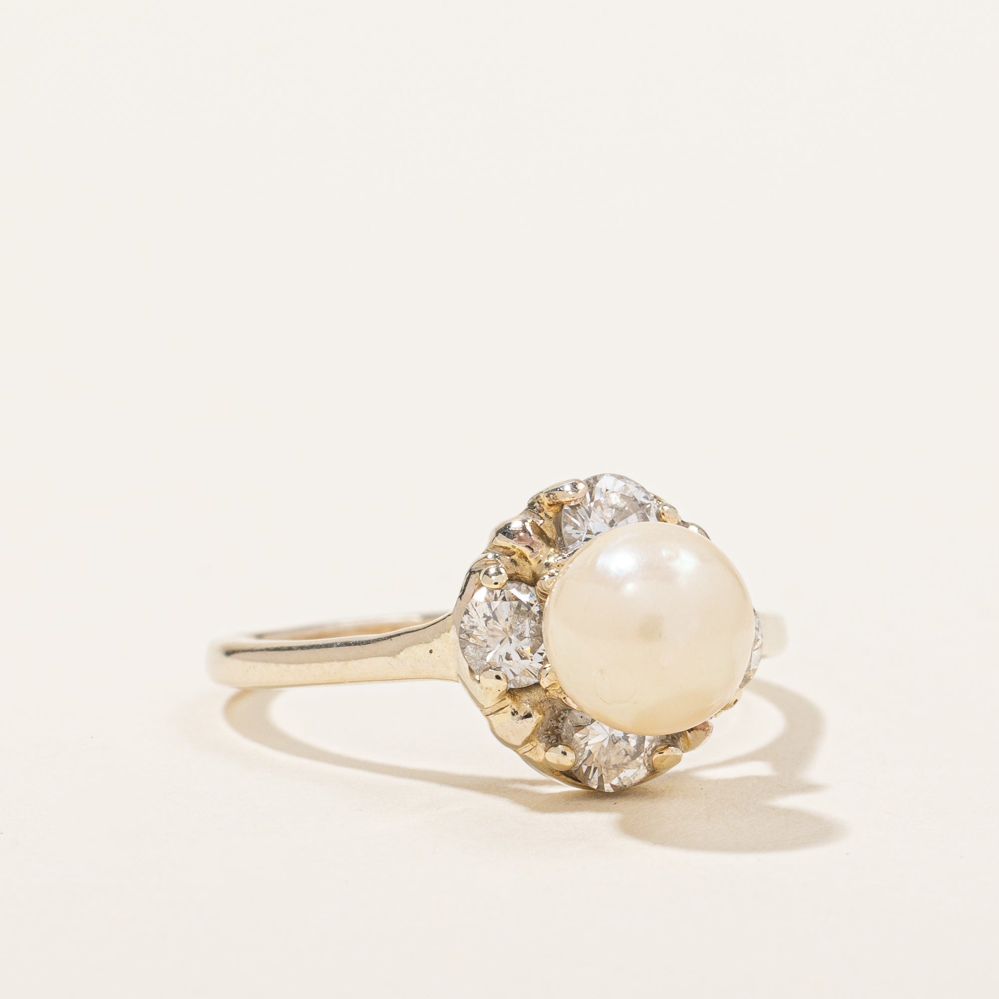 Pearl & Diamond Accented Ring | 0.60ctw. 6.6mm | Size 6.25 | Elegant Wedding, Engagement & Anniversary Jewelry Gift for Women