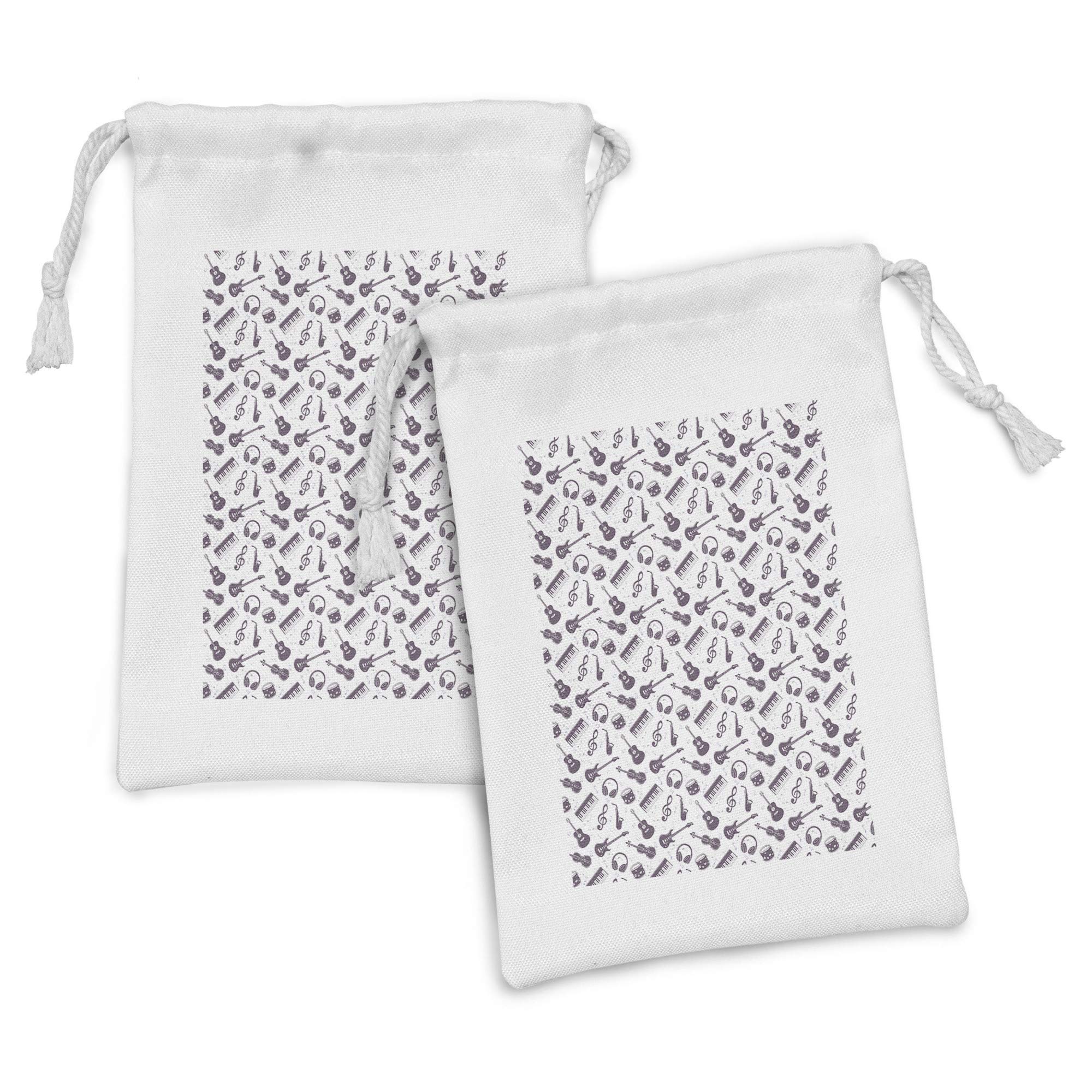 Ambesonne 2-Pack Music Fabric Pouch Set - Guitar & Keyboard Silhouette Drawstring Bags for Toiletries, Makeup, Jewelry & Party Favors (9