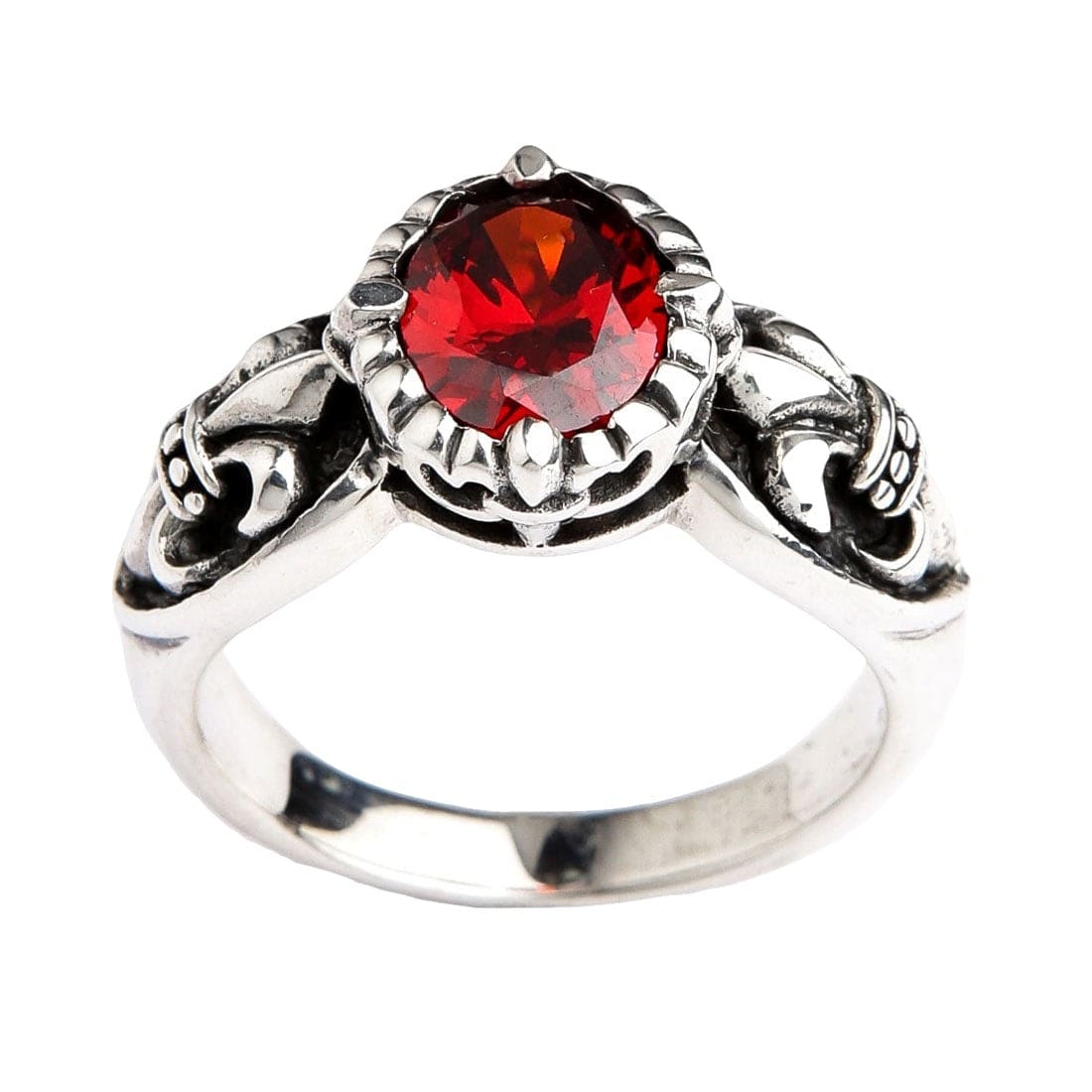 Red Garnet Medieval Fleur De Lis Sterling Silver Gothic Ring for Women - Vintage Inspired Jewelry for Renaissance Fairs, Gothic Fashion & Special Occasions