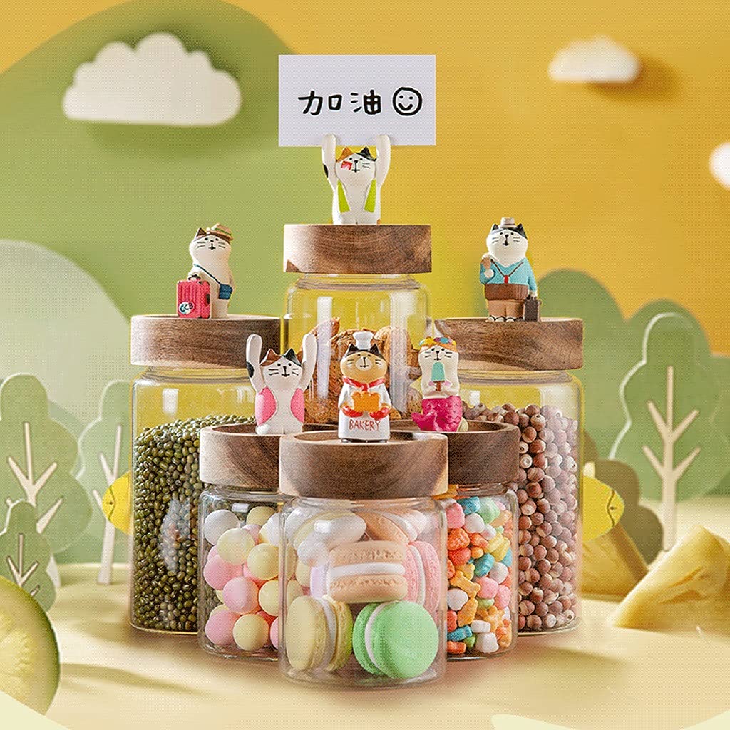 Airtight Food Storage Containers Set - 3-Piece Cute Resin Cat Design Glass Jars with Wooden Lids for Coffee, Sugar, Flour & Dry Goods | Kitchen Pantry Organization & Countertop Decor