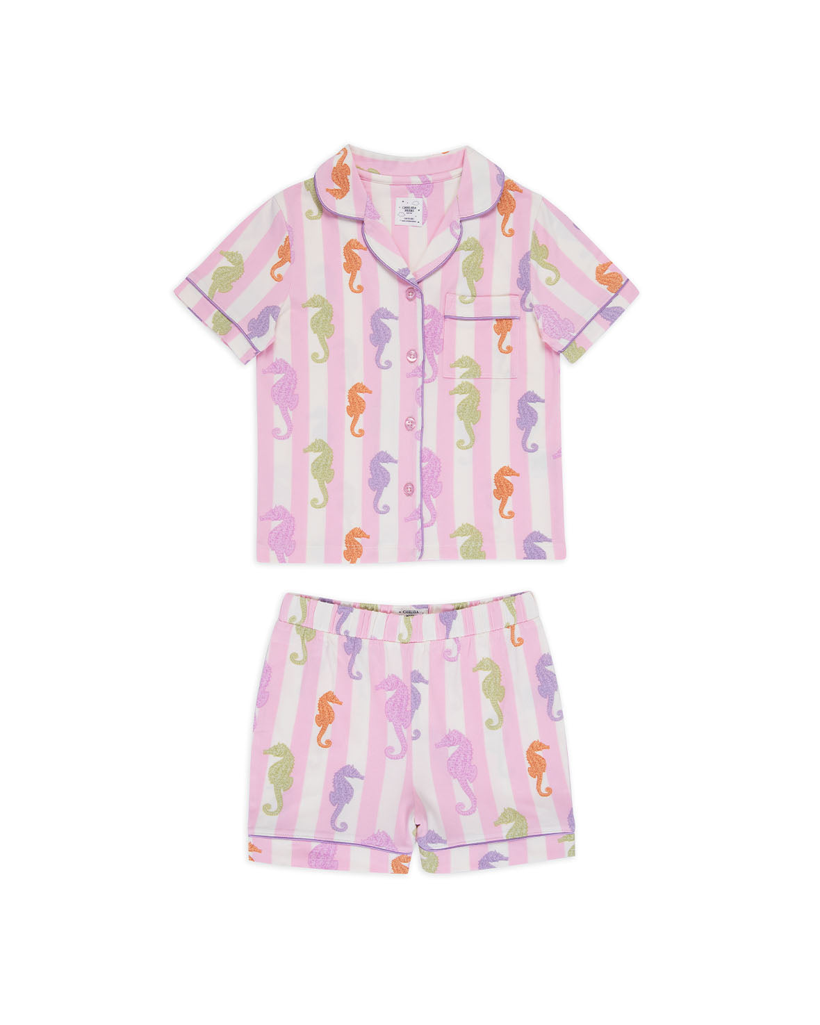 Boys' Seahorse Stripe Print Cotton Short Pajama Set - Soft & Comfortable Sleepwear for Kids - Perfect for Summer Nights & Sleepovers