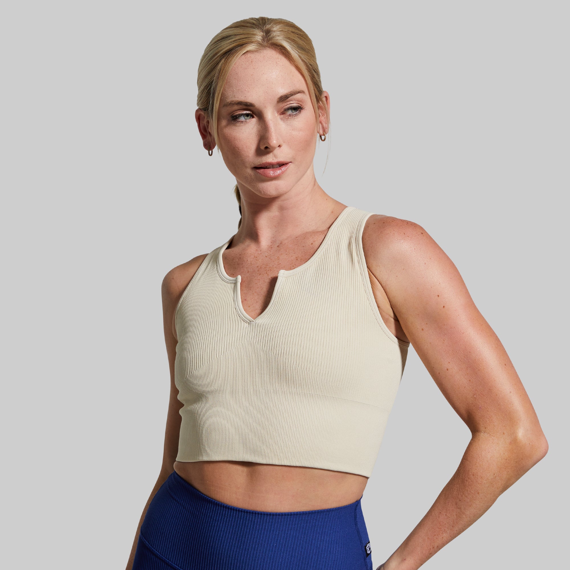 Seamless Crop Tank Top for Women - Soft Comfortable Oatmeal Color Yoga Workout Shirt - Perfect for Gym, Running & Casual Wear
