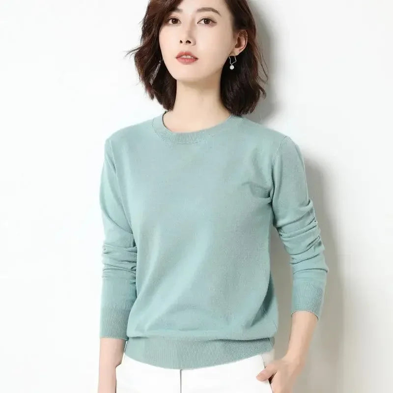 Women's O-Neck Long Sleeve Sweater - Soft Knit Pullover for Fall & Winter - Perfect for Office, Casual Outfits and Layering