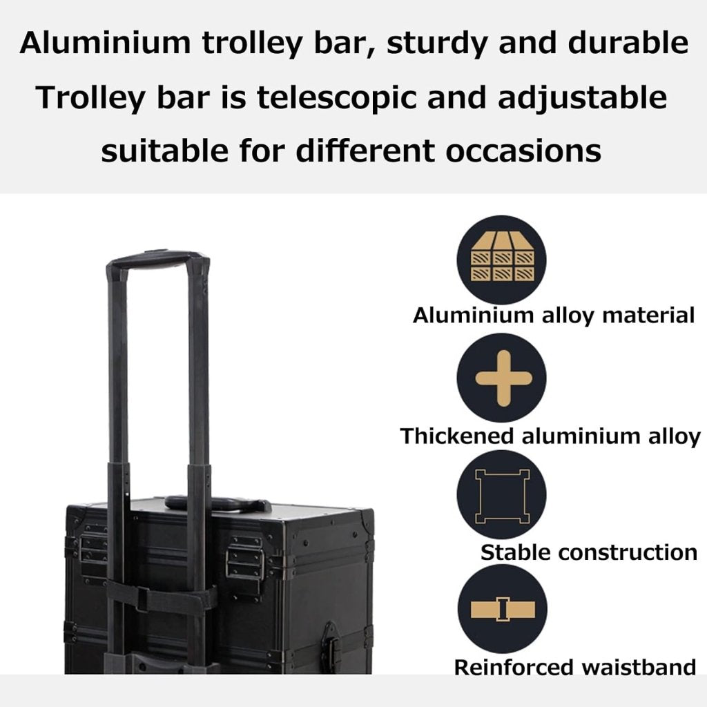 Professional LED Makeup Case - Aluminum Cosmetic Rolling Organizer for Travel & Salon Use - Perfect for Makeup Artists & Beauty Professionals