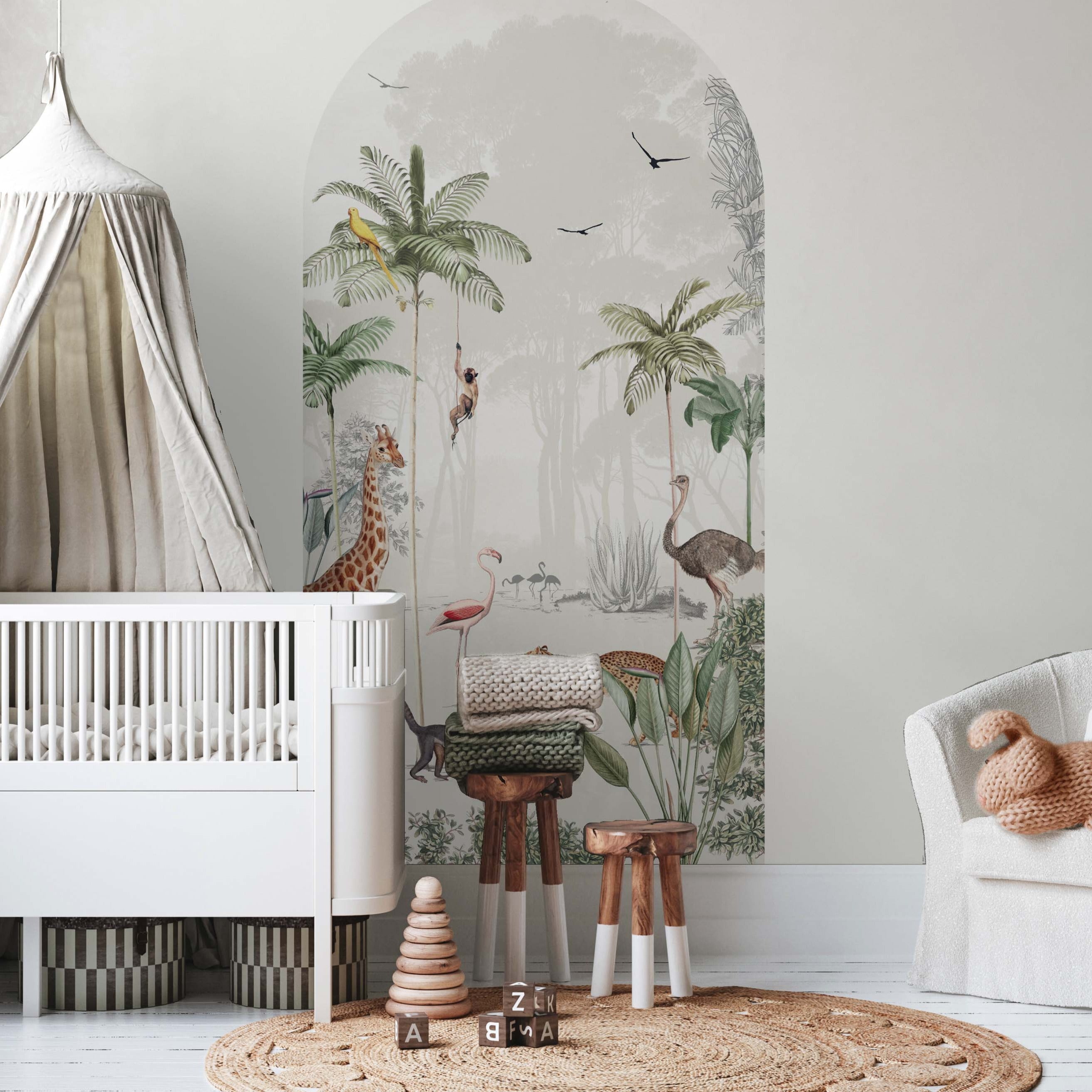 Peel and Stick Arch Wallpaper Decal - Wildlife's Playground Nature Theme - Self-Adhesive Wall Mural for Nursery, Kids Room, and Home Decor