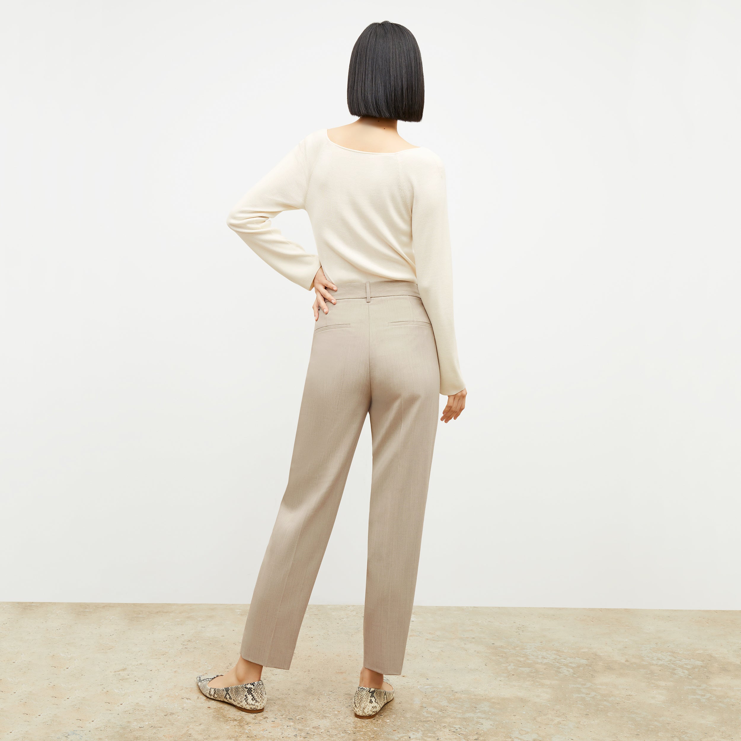 Mejia Washable Wool Twill Pants for Women - Natural Melange Color | Comfortable & Durable Office Wear & Travel Outfits
