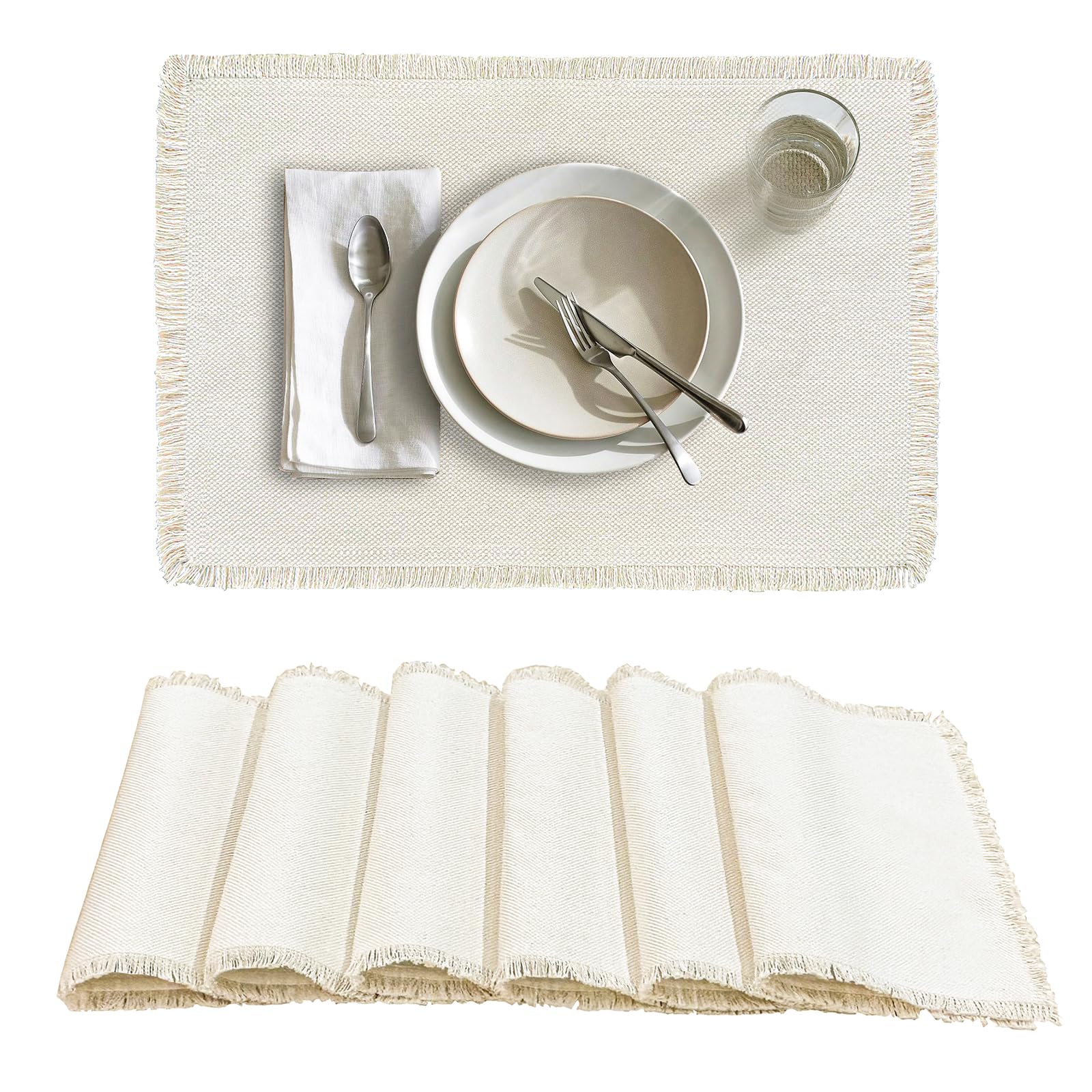 Boho Cotton Linen Placemats Set of 6 - 13