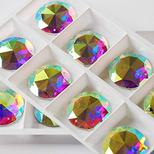 Sparkling DS-133054 2003TH Crystal AB Flatback Rhinestones - 10mm Round Sew-On Strass Stones with 2 Holes for Garment, Jewelry & Decor (20pcs) | Perfect for Costumes, Bridal Wear & DIY Craft Projects