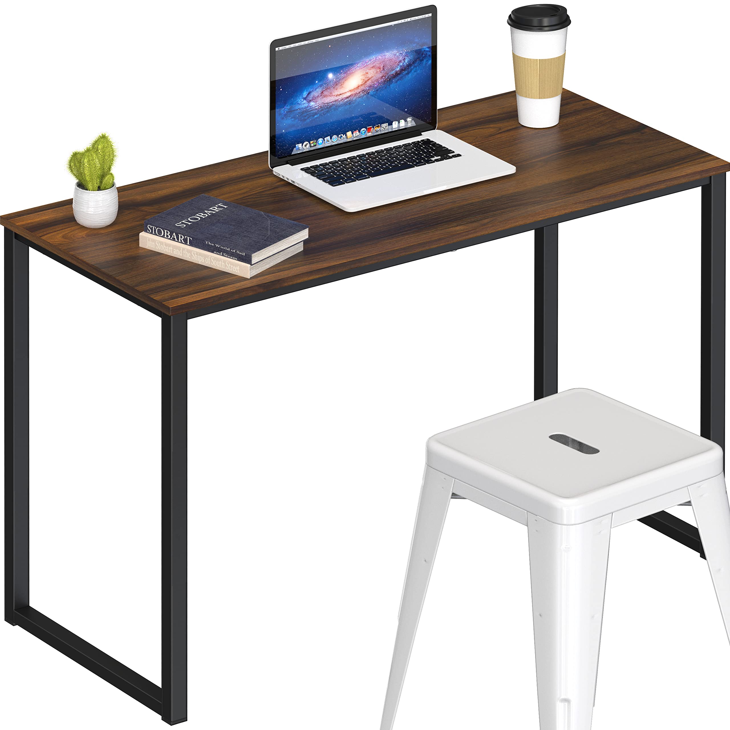 SHW Mission 32-Inch Home Office Computer Desk, Walnut Finish - Modern Writing Desk for Small Spaces, Perfect for Remote Work, Study & Gaming
