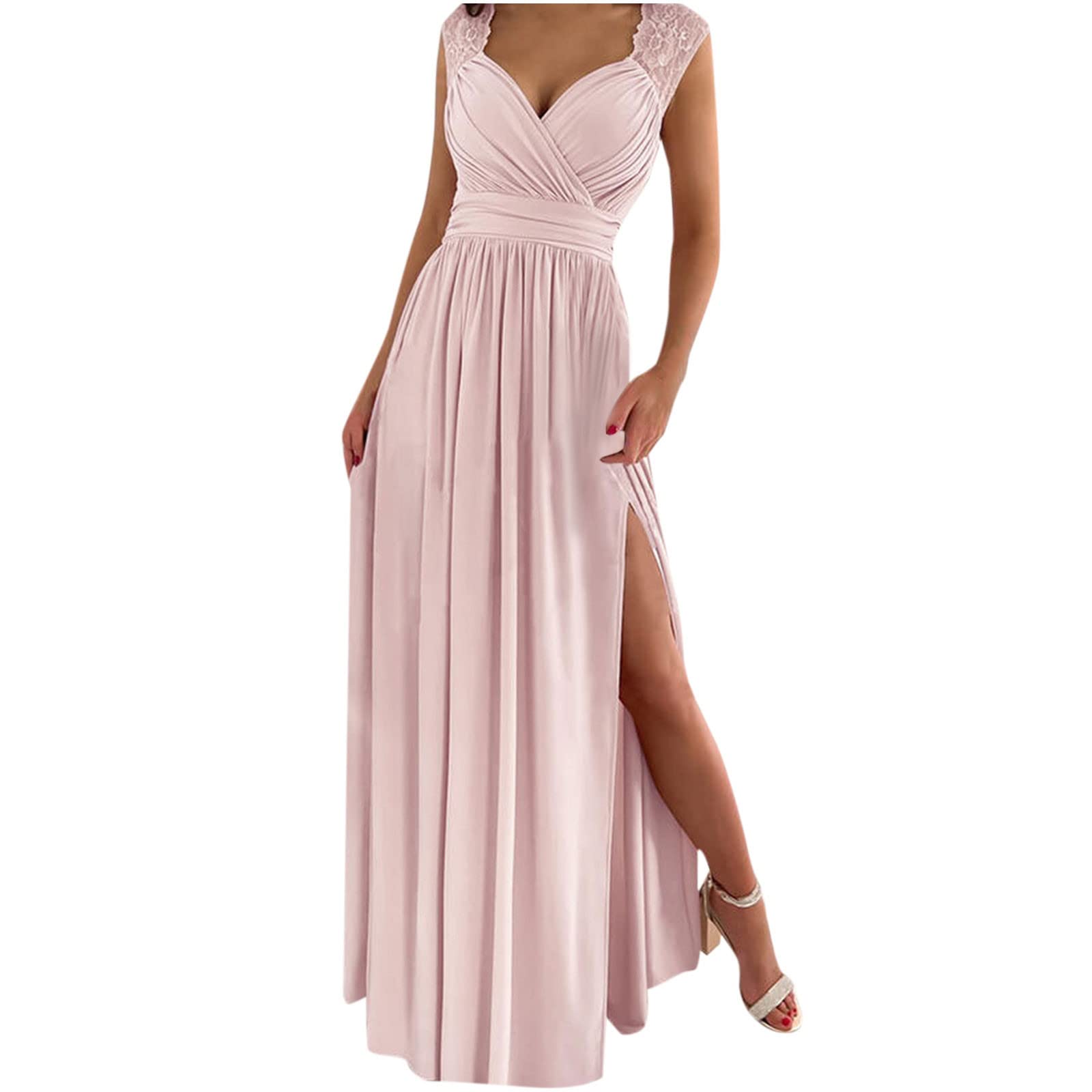 Elegant Women's Long Chiffon Bridesmaid Dress with V-Neck & High Slit - Wedding Guest, Prom & Formal Gown - Perfect for Bridal Parties, Evening Events & Special Occasions