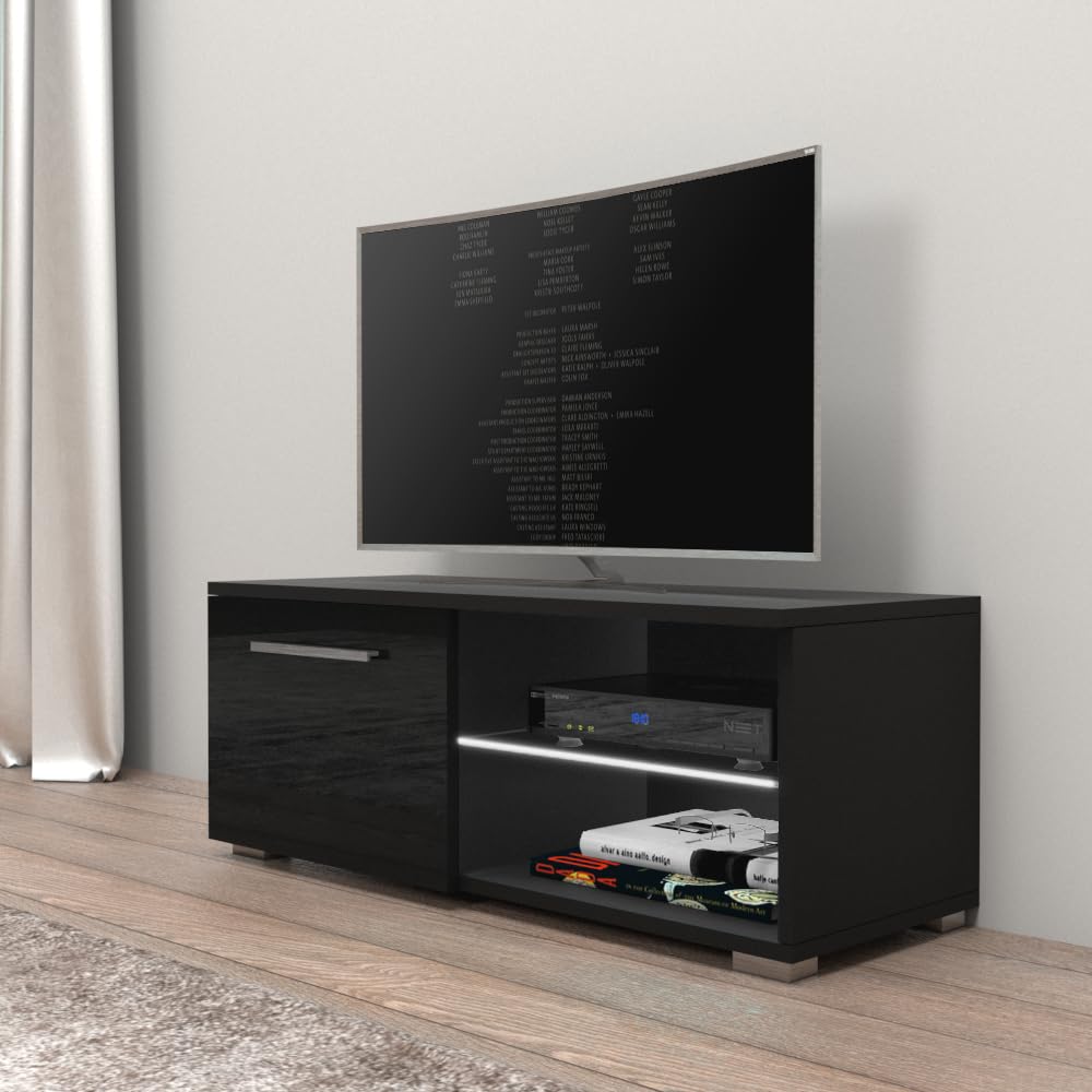 Modern High Gloss TV Stand with Storage Cabinets & LED Lights - 40.5