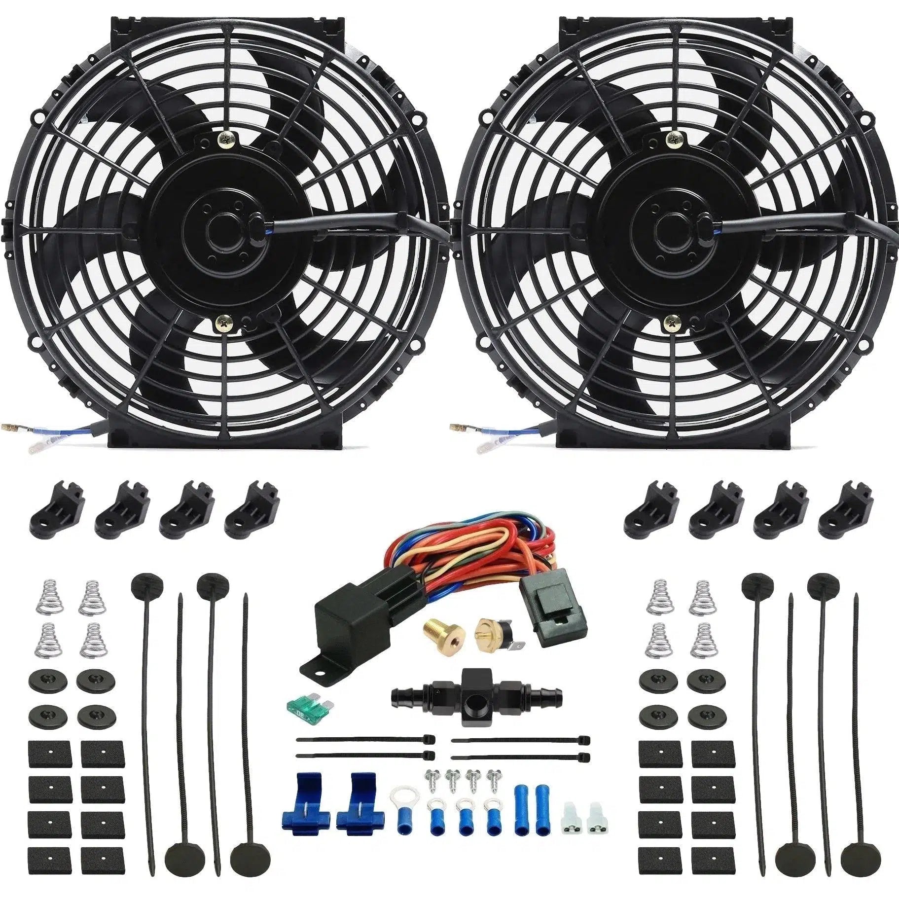 Dual 10-11 Inch 130W Electric Radiator Fan Kit with Hose Thermostat Switch - Perfect for Car Cooling System & Overheating Protection