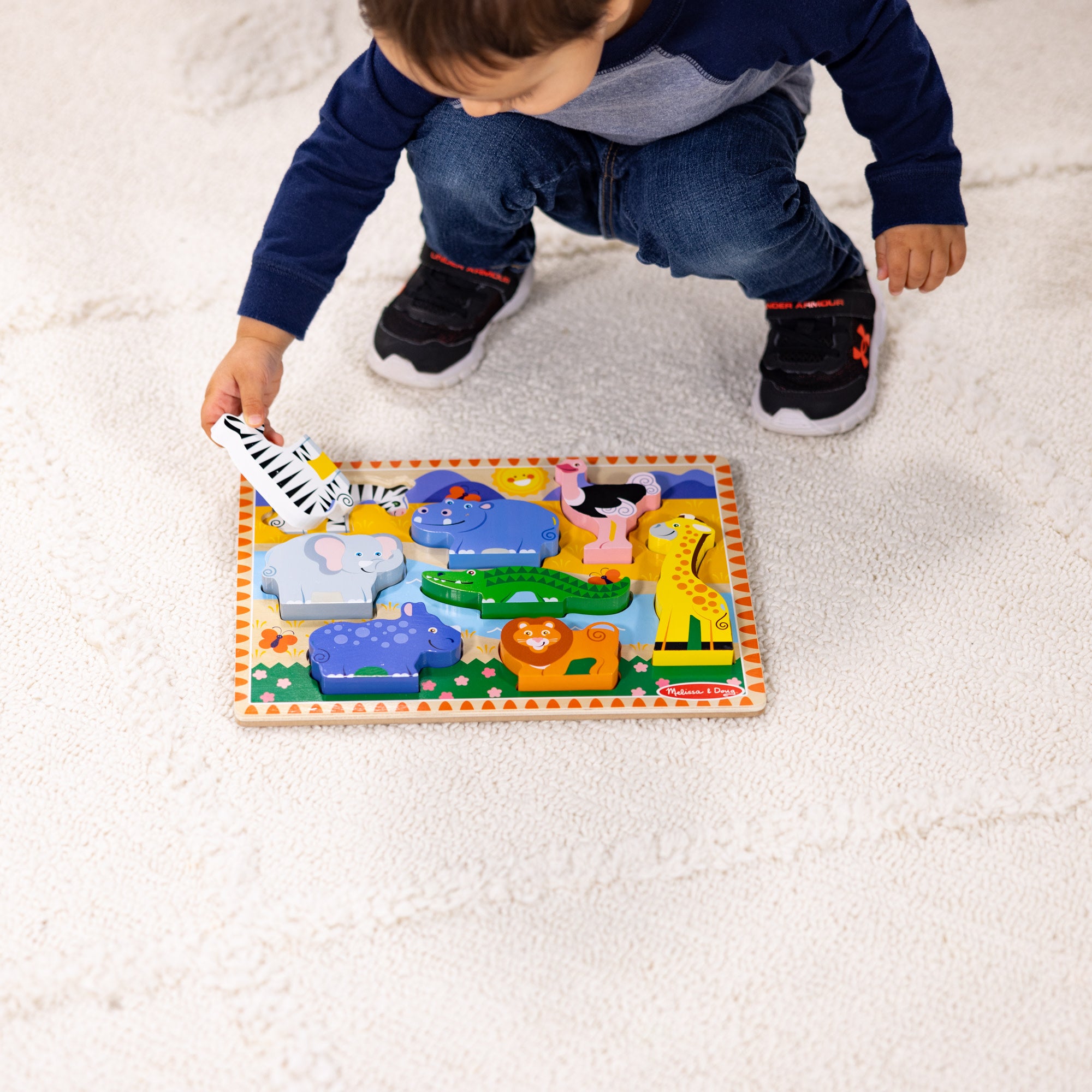 Best Safari Chunky Puzzle for Toddlers - 8 Large Wooden Animal Pieces - Educational Toy for Kids Learning & Playtime