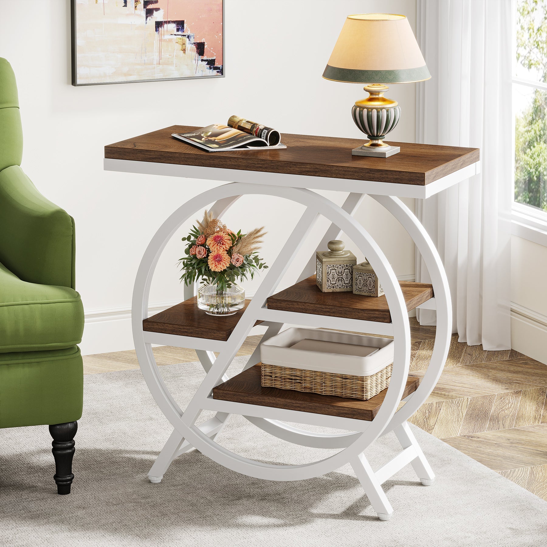 4 Tier End Table with Storage Shelves - Compact Side Table for Living Room, Bedroom, or Office - Perfect for Snacks, Books, and Decor Organization