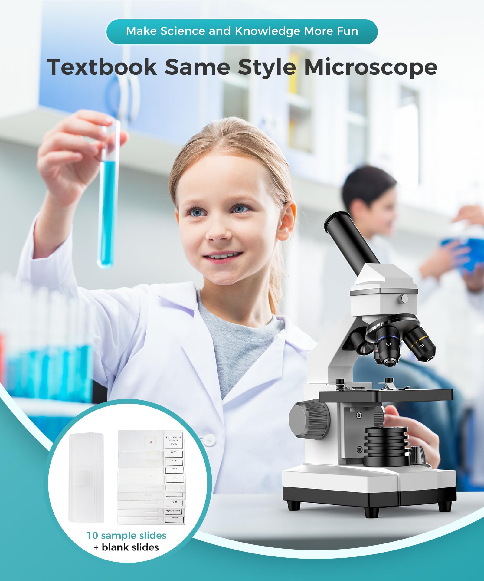 Professional Compound Microscope for Adults, Kids & Students - 2000X Magnification with Phone Adapter & Slides Set | Perfect for Home Lab, School Science Projects & STEM Learning (Gray White)