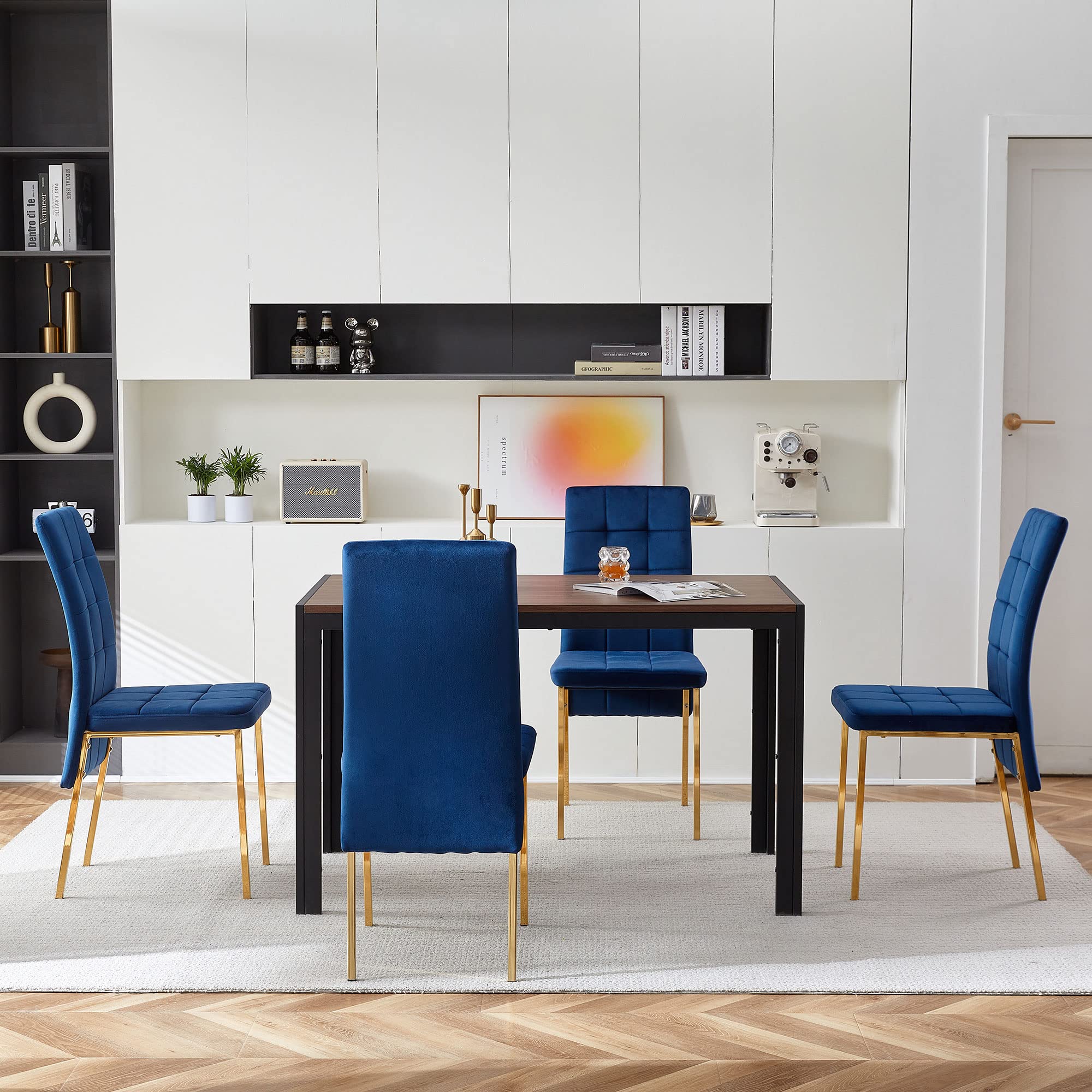 Velvet Dining Chairs Set of 4 - Upholstered Armless Side Chairs with Golden Metal Legs for Kitchen, Living Room & Bedroom | Elegant Makeup Chair & Restaurant Seating | Comfy Home Decor for Dining, Entertaining & Vanity Areas