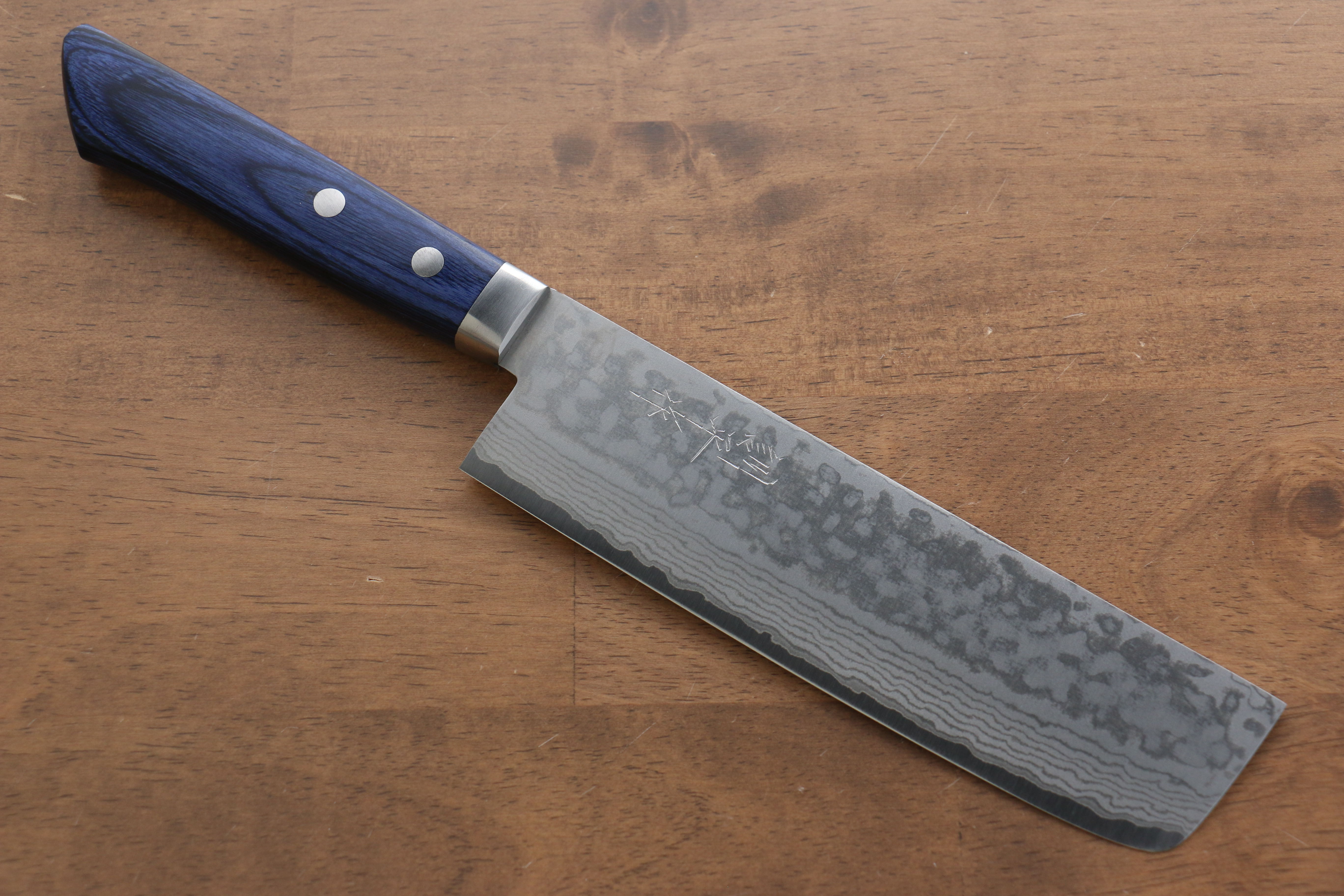 Premium Kunihira Sairyu VG10 Damascus Japanese Usuba Knife 165mm - Blue Pakkawood Handle - Professional Chef's Knife for Sushi, Vegetables & Precision Cutting