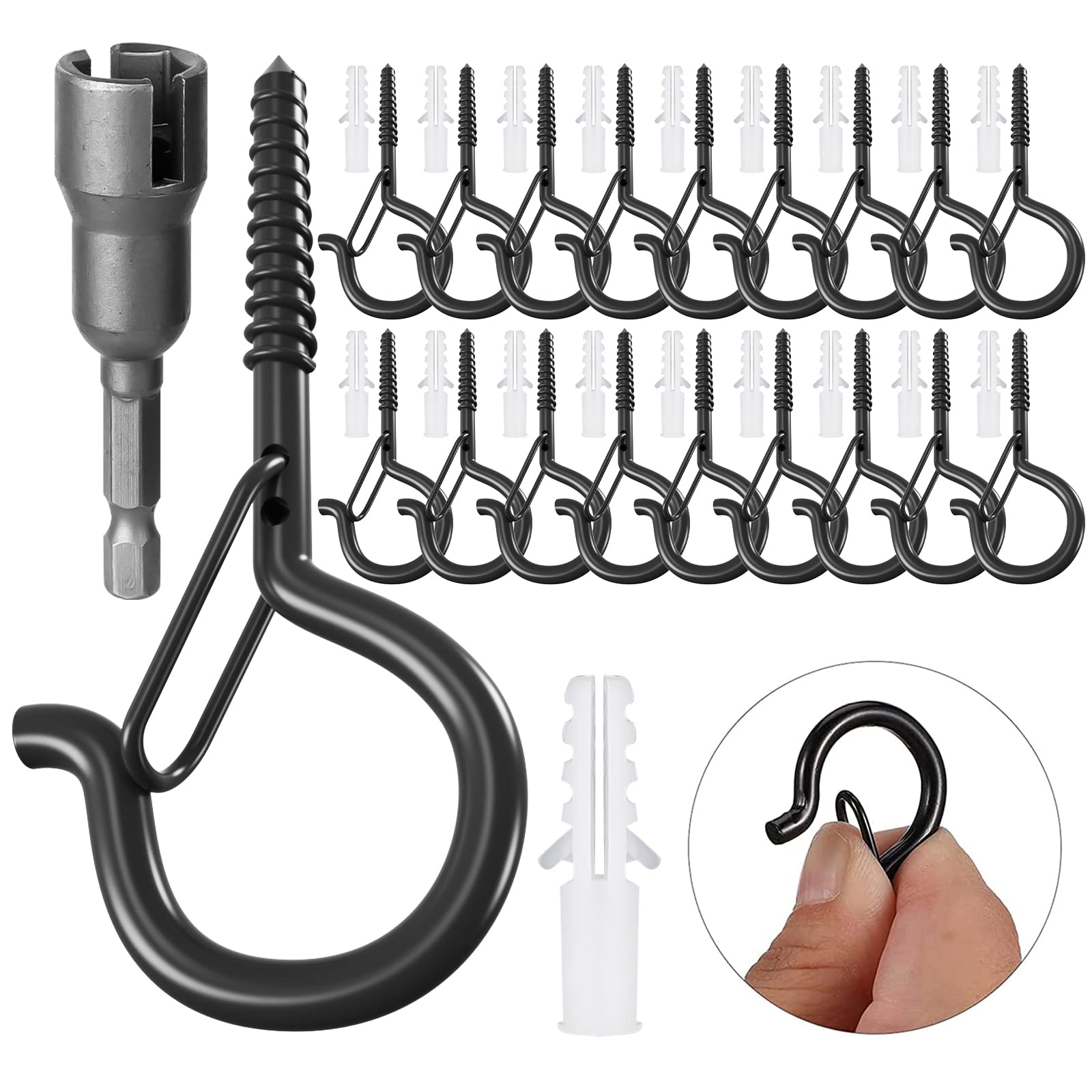 18 Pack Q-Hanger Light Hooks - Heavy Duty Wall & Ceiling Screw Hooks for Outdoor String Lights, Wind Chimes, Plants, Holiday Decorations - Rustproof Safety Buckle Design - Perfect for Patio, Garden & Party Decor