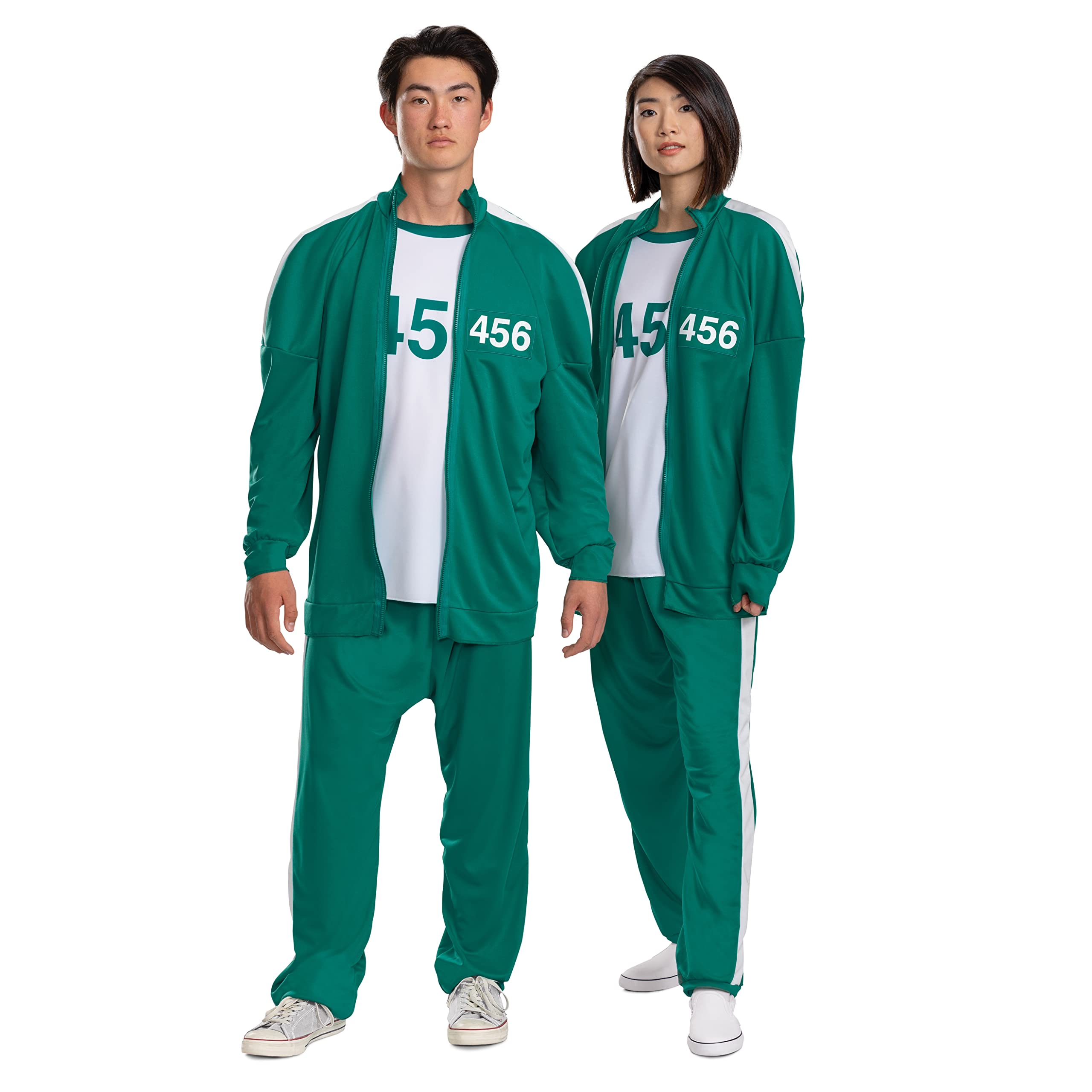 Official Squid Game Player 456 Costume for Women - Red Tracksuit Jumpsuit with Number Patch | Halloween Cosplay, TV Show Party, Themed Events