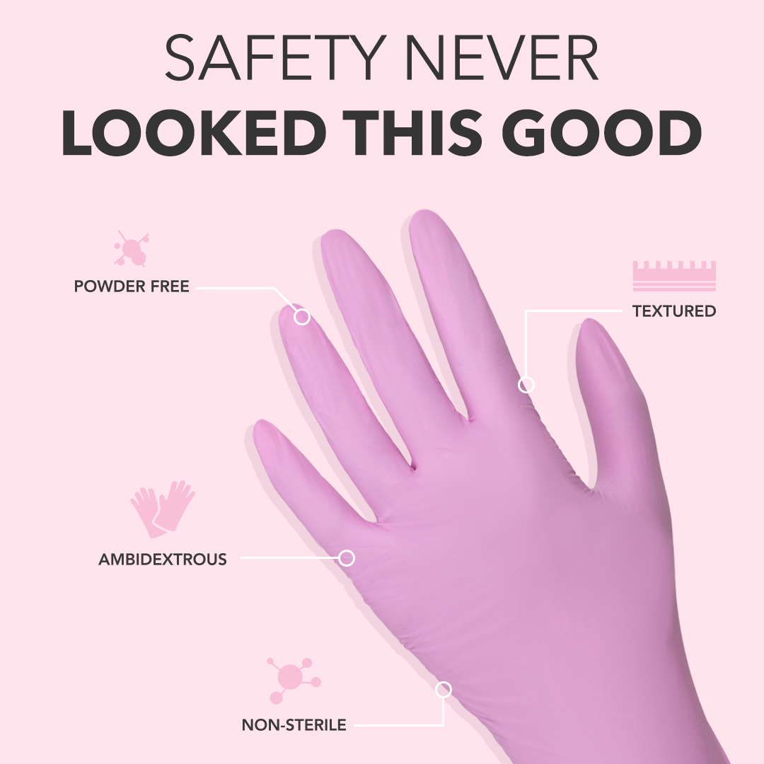 Premium Pink Nitrile Gloves - 100 Pack | Powder-Free, Latex-Free, Disposable & Durable | Ideal for Medical, Tattoo, Salon, Cleaning & Food Handling