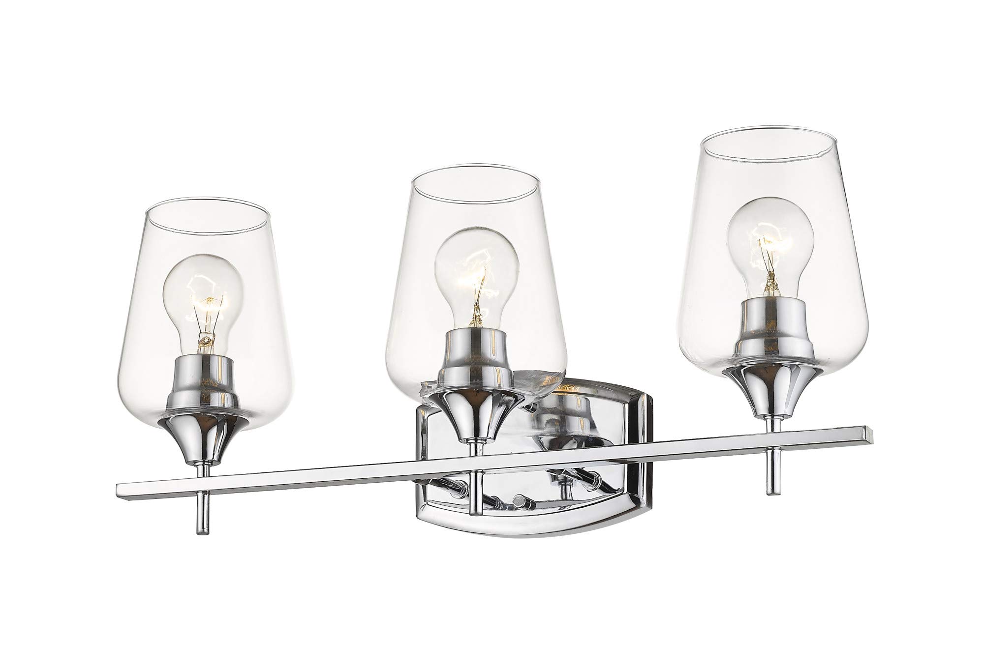 Z-Lite 3 Light Bathroom Vanity Fixture 473-3V-CH with Clear Glass Shades - Perfect for Modern Bathroom Lighting and Makeup Vanity Areas