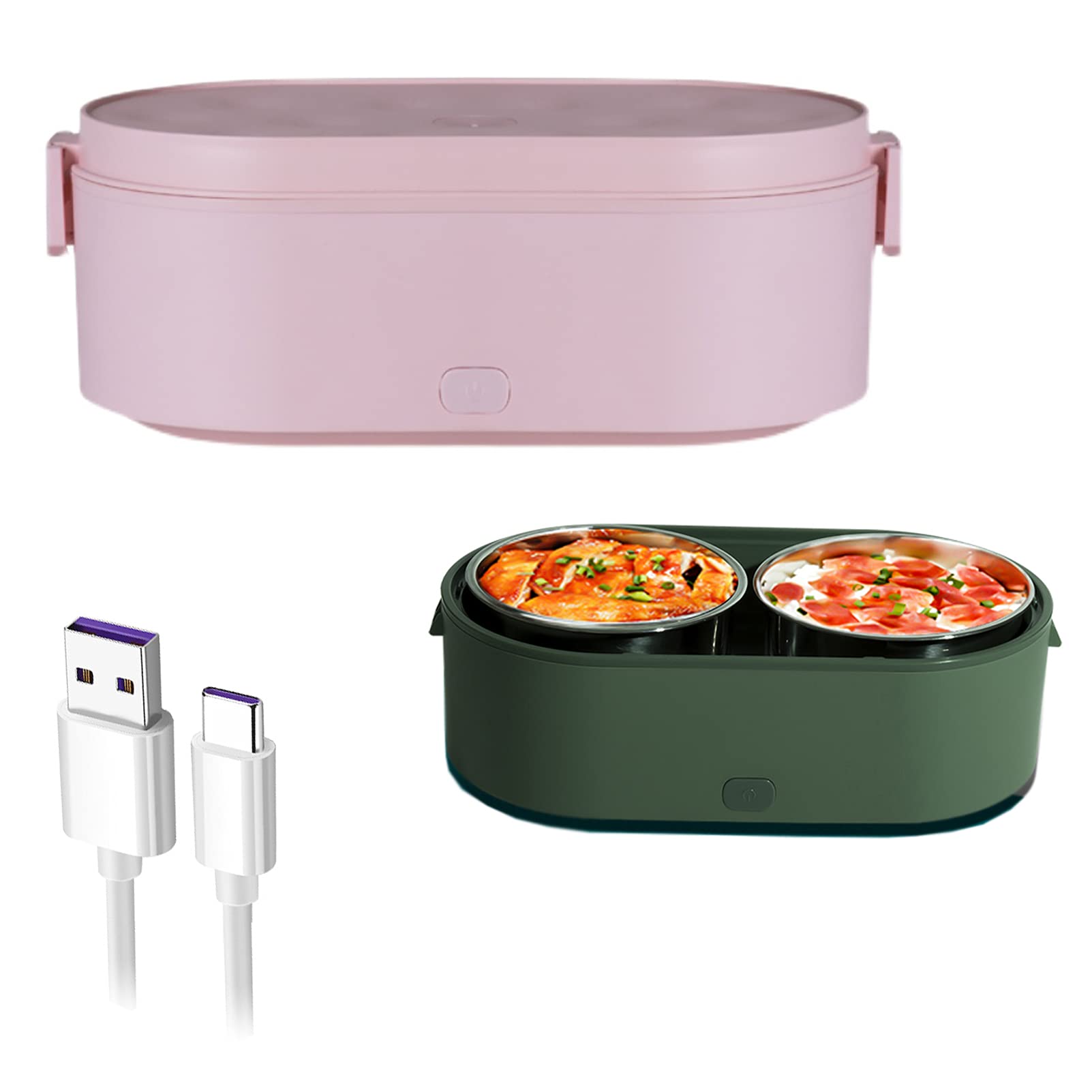 USB-Powered Insulated Lunch Box for Adults - Portable Electric Food Heater & Warmer with Stainless Steel Container | Perfect for Office, Travel, Camping & Outdoor Activities (Pink)