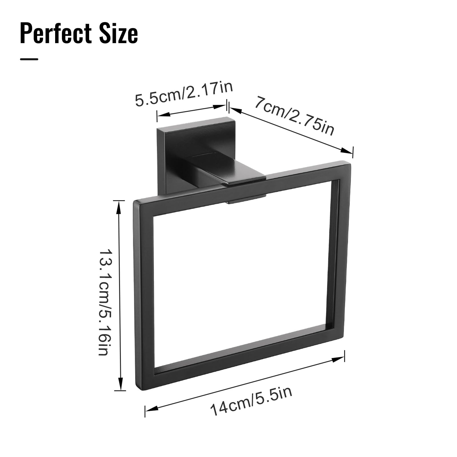 Stainless Steel Wall Mounted Towel Holder Ring - Matte Black Square Towel Rack for Bathroom, Kitchen & Lavatory | Durable Hand Towel Bar with Rustproof Design for Home & Hotel Use