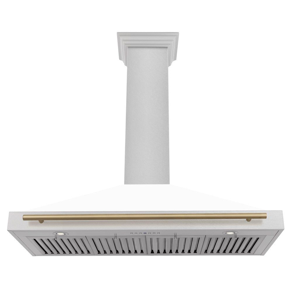 ZLINE KB4SNZ WM48 48-Inch Convertible Wall Mount Range Hood - Satin Stainless Steel with White Matte Shell & Accent Handle | Autograph Edition | Perfect for Modern Kitchens, Open-Concept Homes & Gourmet Cooking