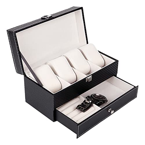 JACHJIN 4-Grid Watch Box - Carbon Fiber Jewelry Organizer for Luxury Storage & Display