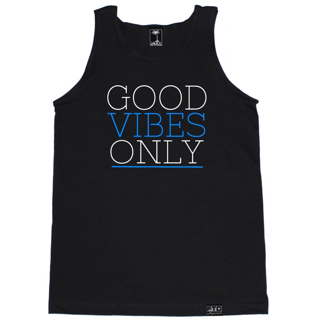 FTD Apparel Men's Good Vibes Only Blue Tank Top - Soft Breathable Muscle Tee for Gym, Workout & Summer Casual Wear