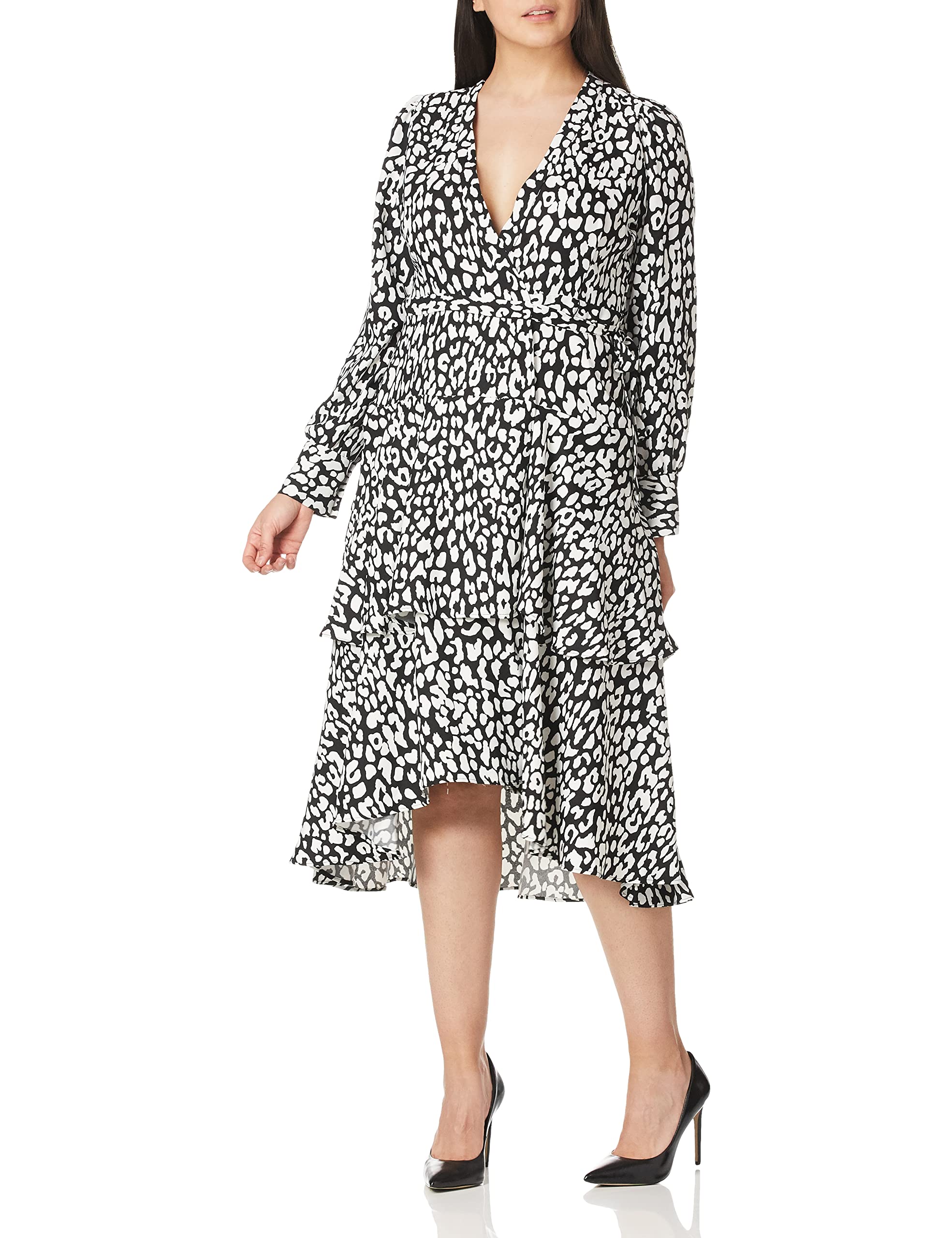Calvin Klein Women's Long Sleeve Tiered Wrap Dress - Elegant Office & Party Wear for Fall & Winter | Plus Size Options Available