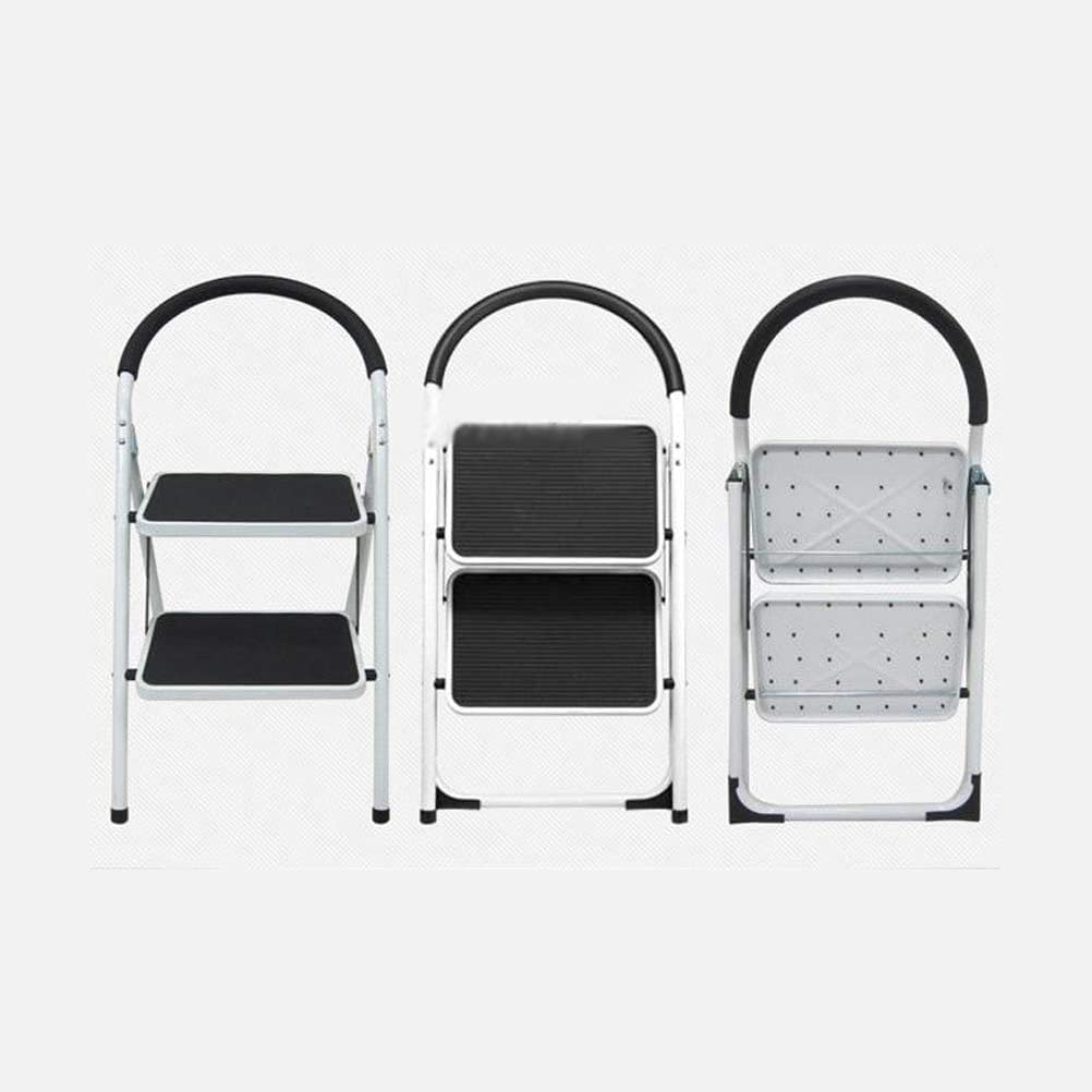 Foldable Metal Step Stool with Handrails - Portable Multifunctional Ladder Stool for Home, Kitchen, Garage & Office Use - Black & White (Model F16N)