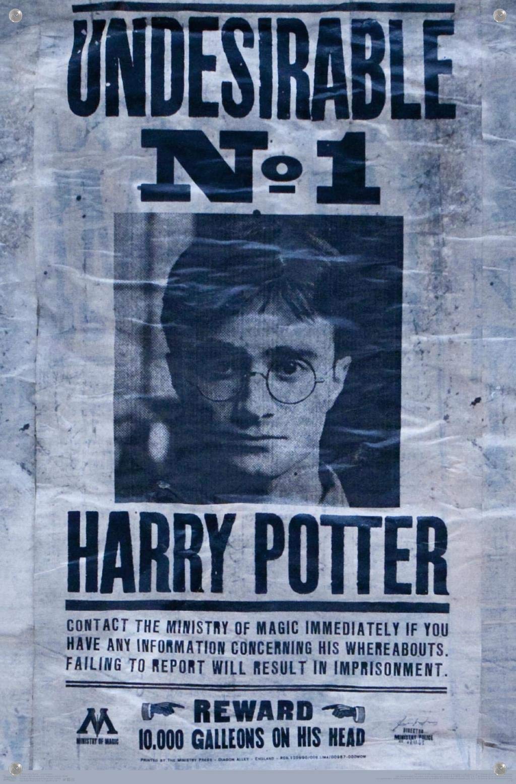 Harry Potter Undesirable No.1 Wanted Poster - Official Wizarding World Wall Art with Push Pins - Perfect for Bedroom, Office & Harry Potter Fan Decor