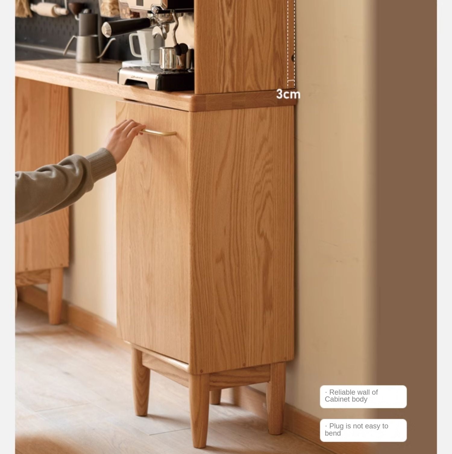 Solid Oak Wood Ultra-Thin Multi-Function Sideboard Buffet Cabinet - Perfect for Dining Room Storage, Kitchen Organization & Living Room Decor